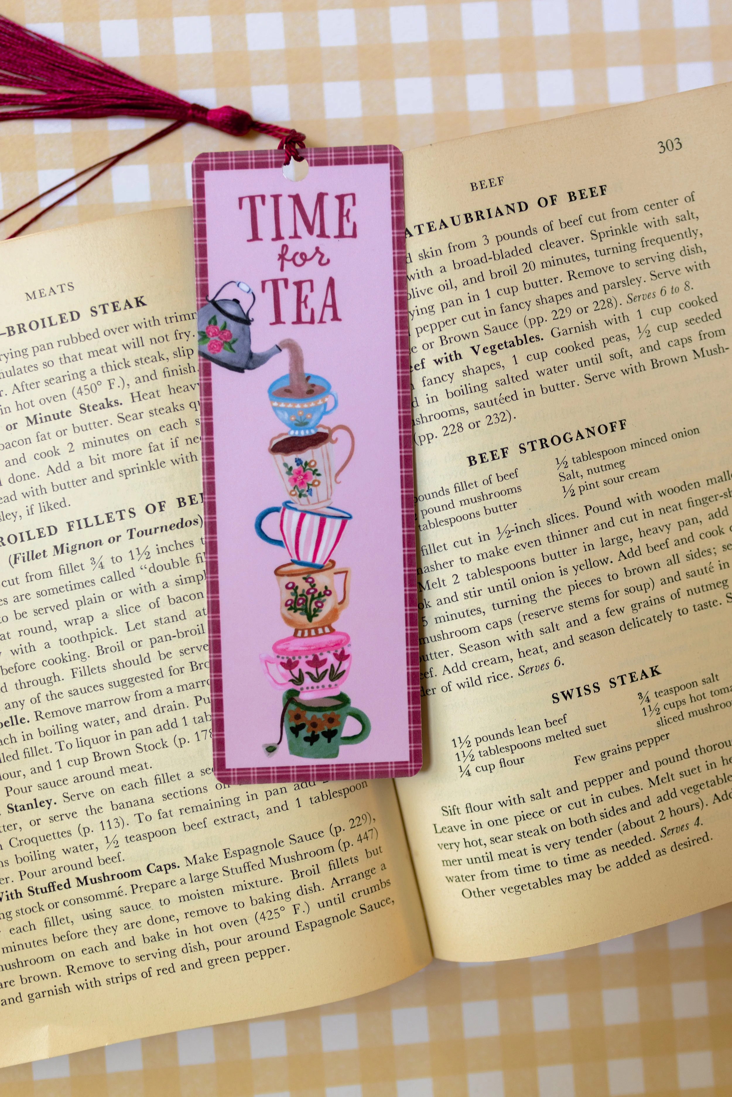 Whimsical tea bookmark with original hand illustrated teacups