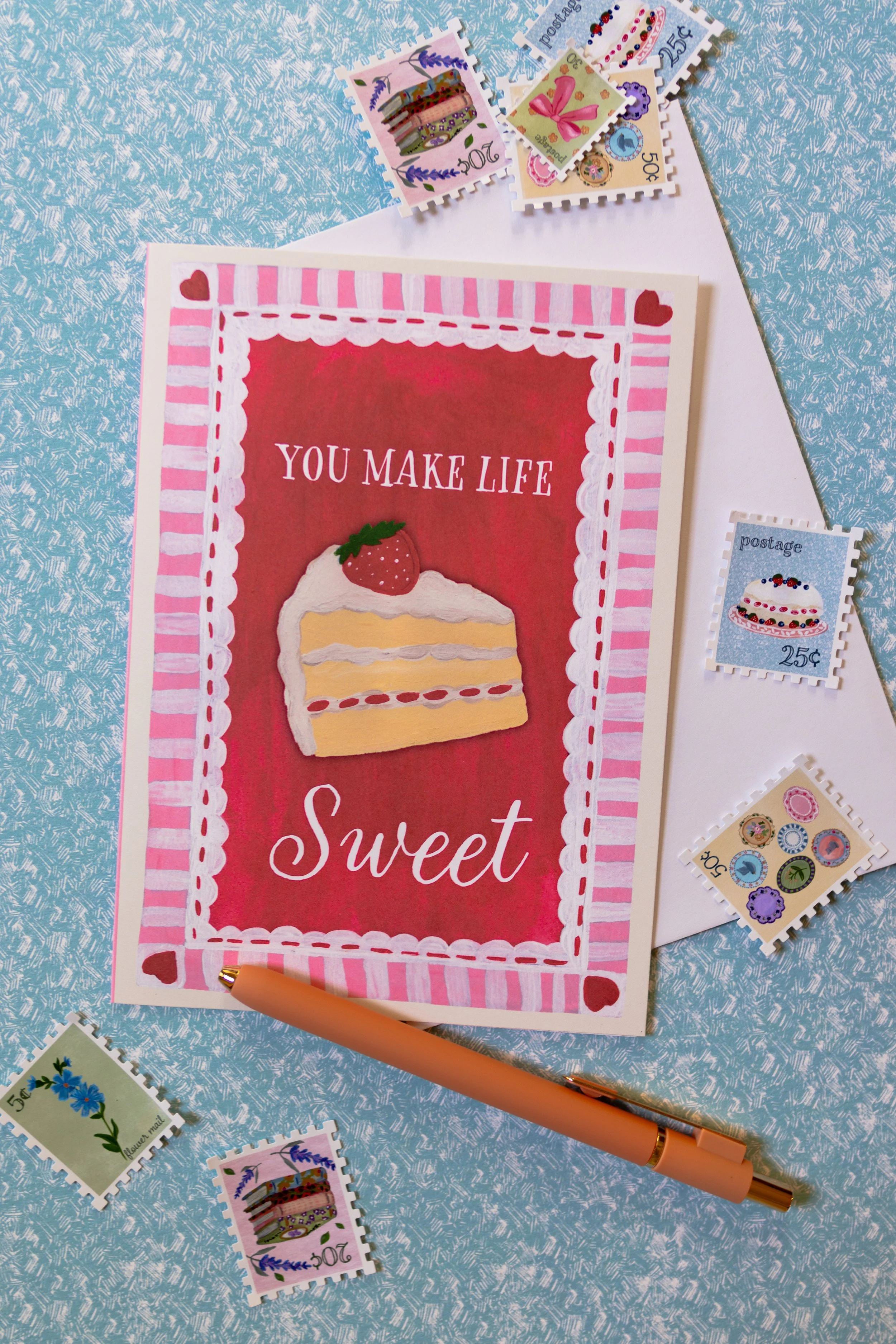 Blank inside friendship greeting card with original artwork.
