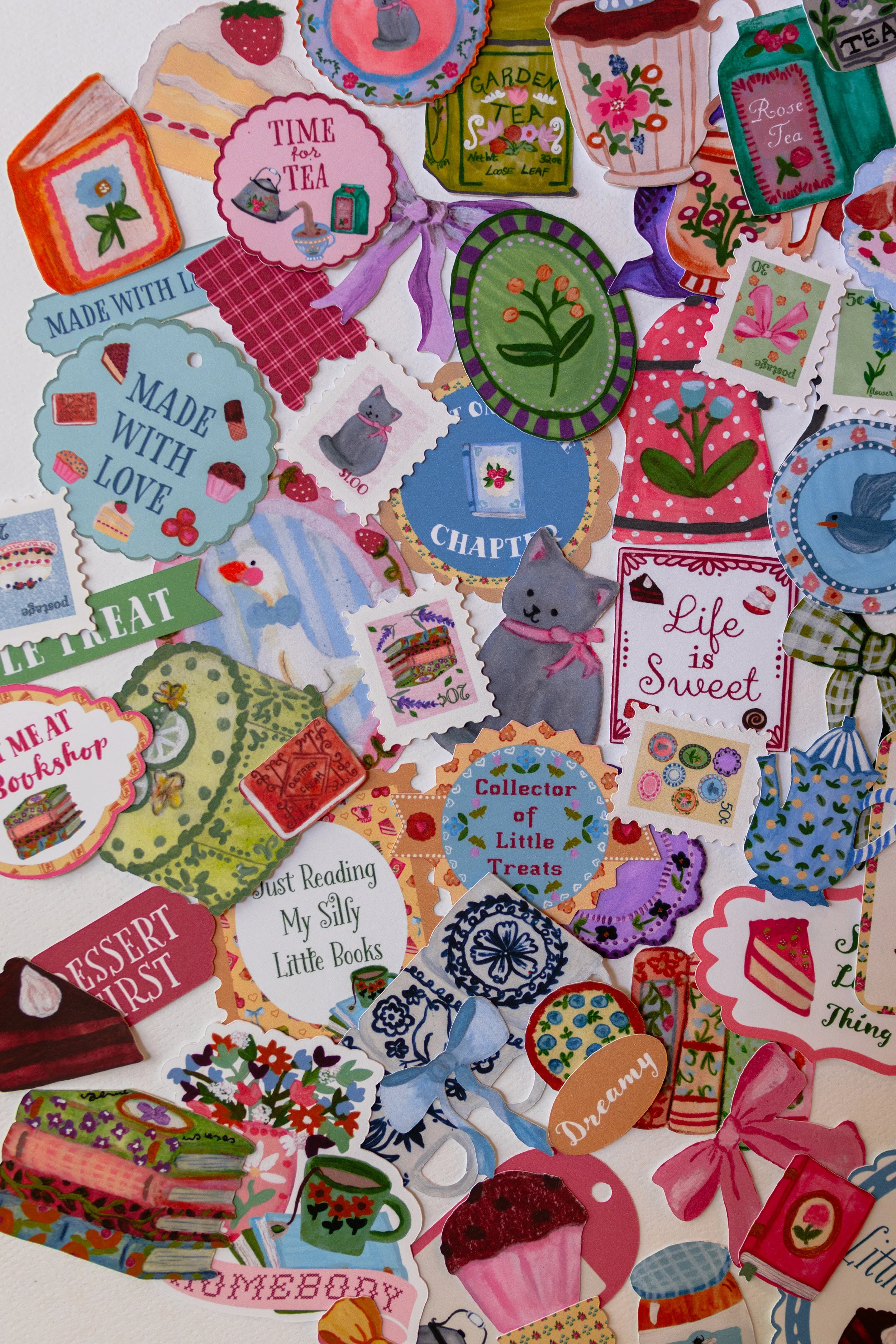 Dear Little Afternoon Tea ephemera pack featuring 64 original hand-illustrated scrapbook die cuts.