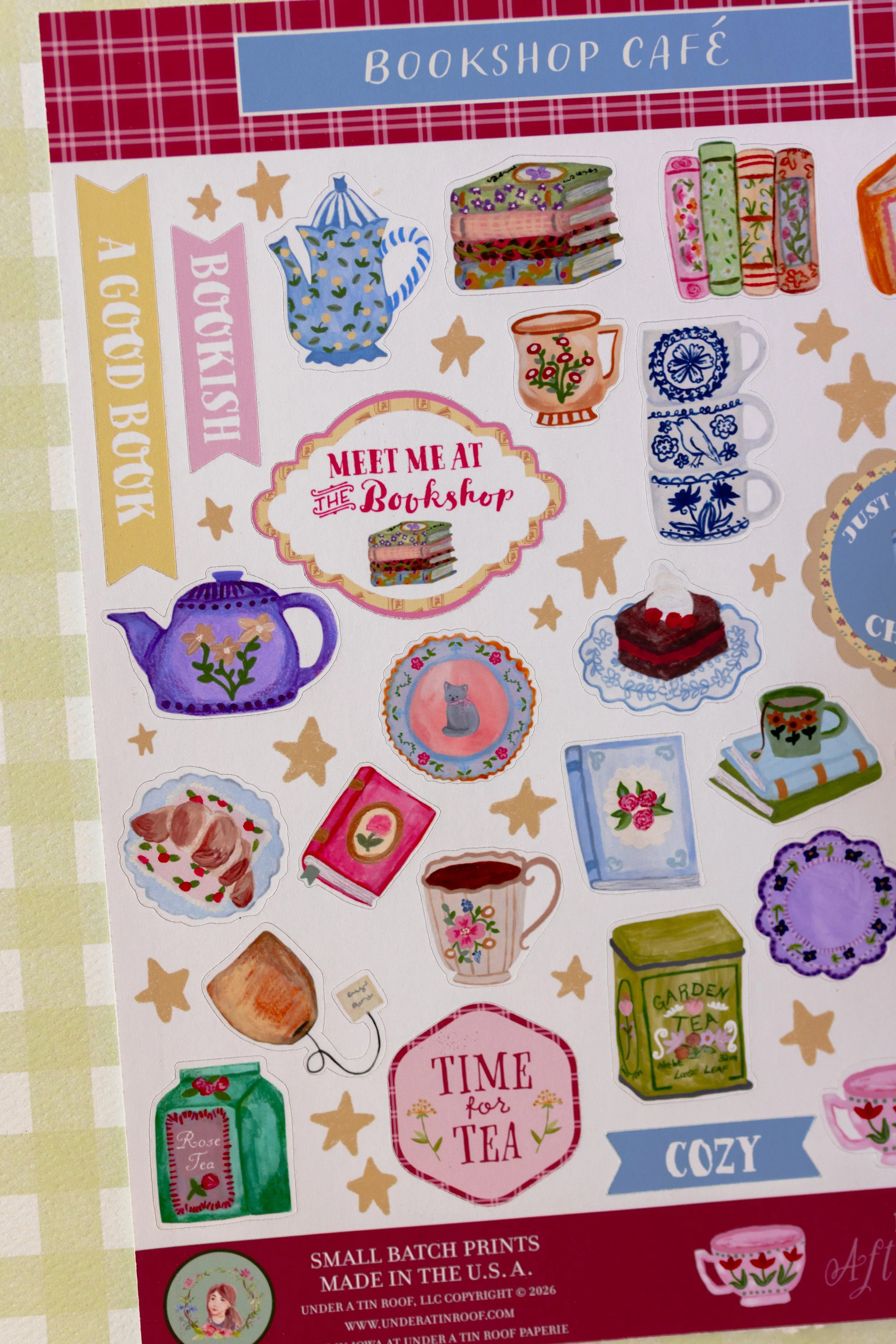Whimsical book lover planner stickers featuring original hand-illustrated artwork.