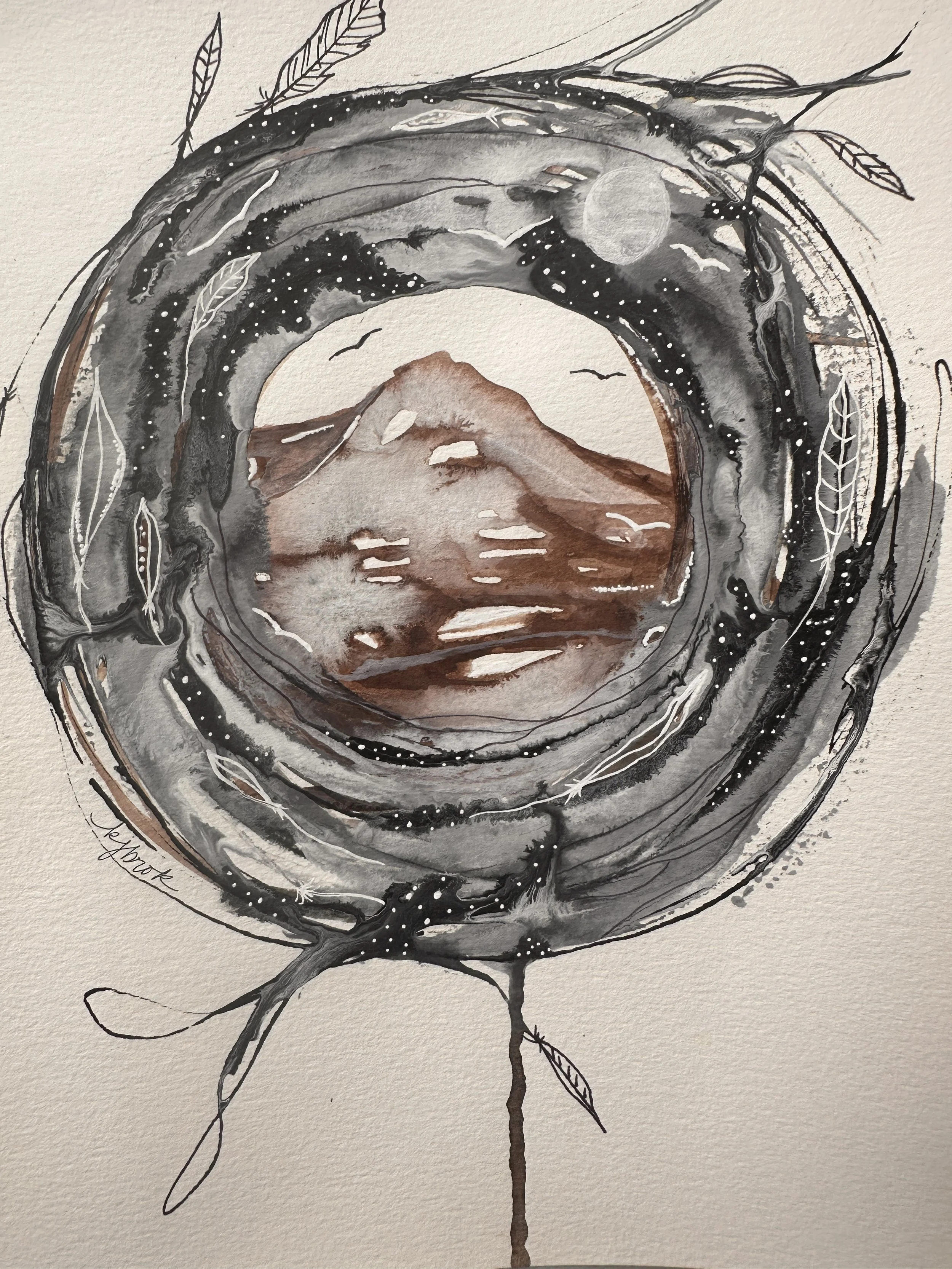 Where the Mountains Hold You -  Portal - Original Watercolor and Ink Intuitive Painting