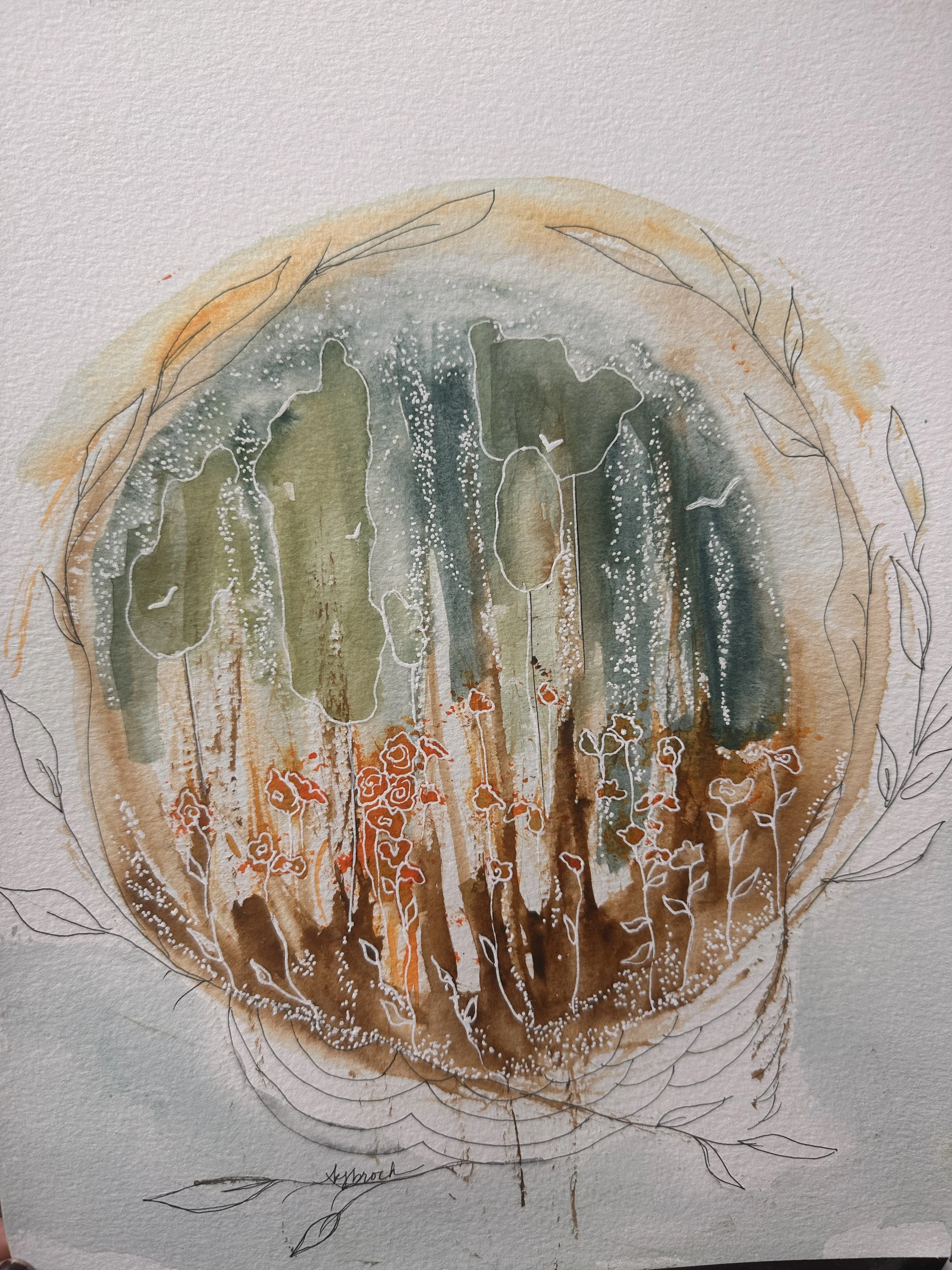 Glimmers of Light -  Portal - Original Watercolor and Ink Intuitive Painting