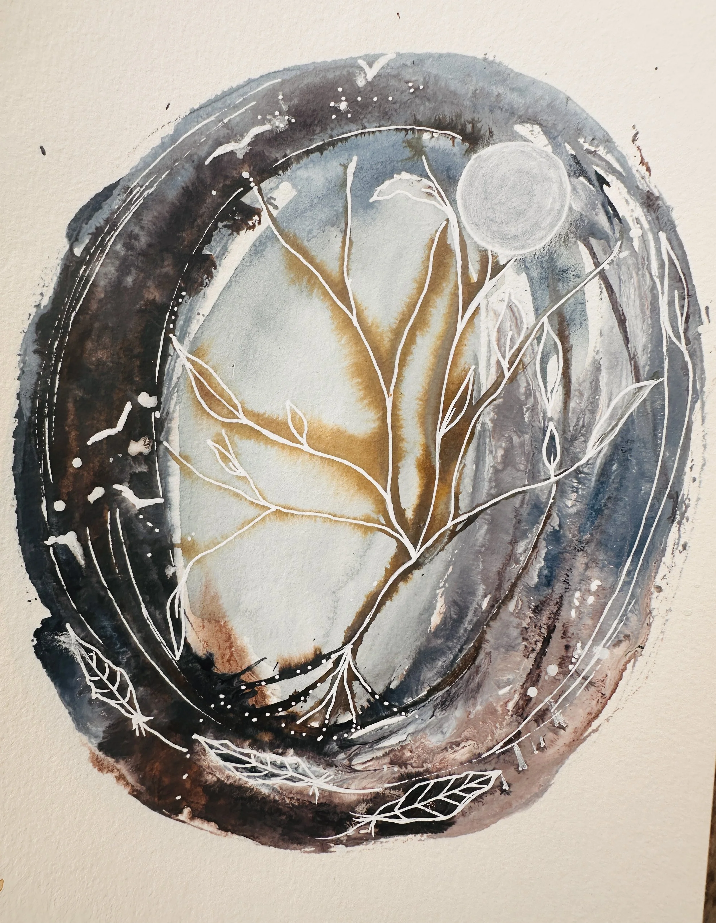 Resilient Branches-  Portal - Original Watercolor and Ink Intuitive Painting