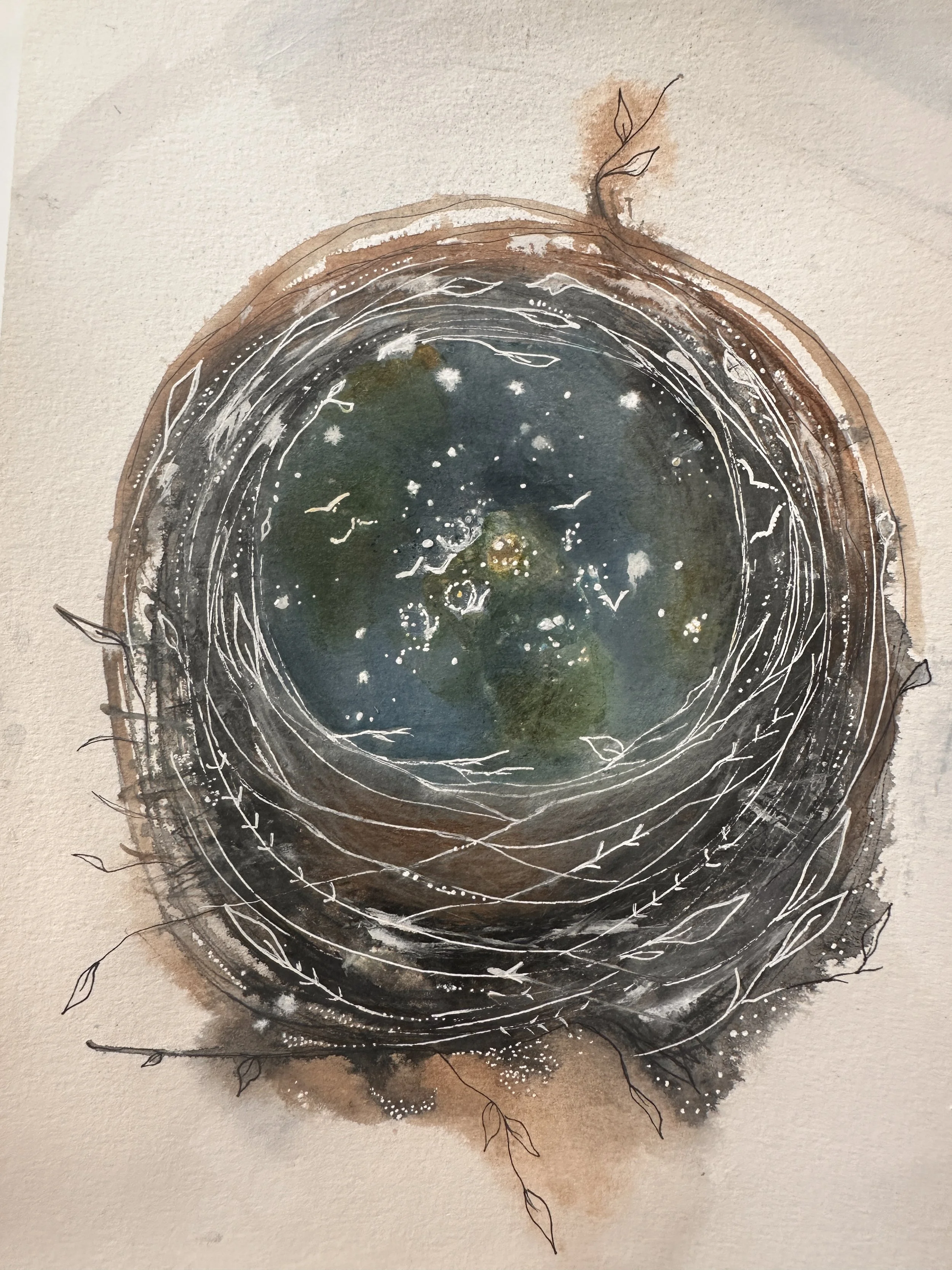 Held Gently -  Portal - Original Watercolor and Ink Intuitive Painting