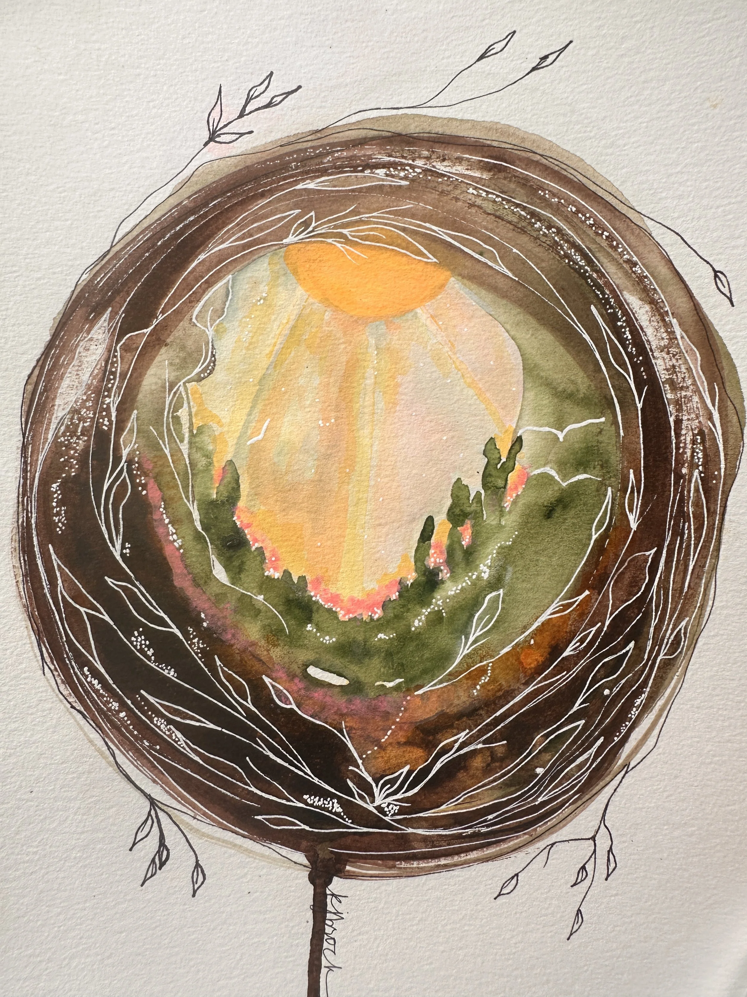 We Made It To Spring -  Portal - Original Watercolor and Ink Intuitive Painting