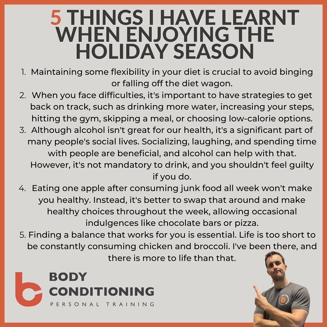 I have discovered five important factors which I use when enjoying the holiday season! 👍

I hope it helps.

#holidayfitness #stayingontrack #bankholidayfun #healthyfood #fallingoffthewagon #petersfield #petersfieldhealth #barrycarterpt