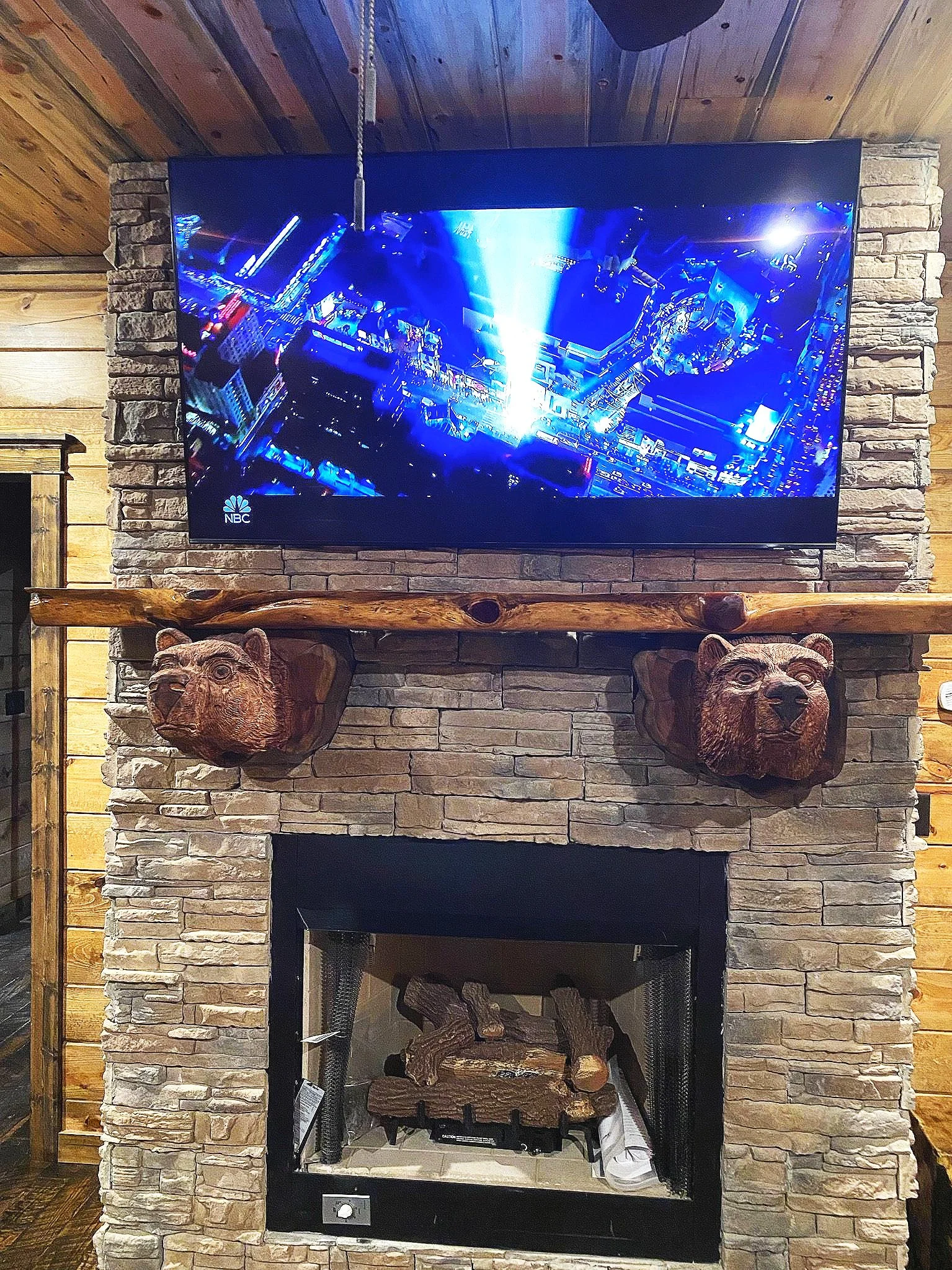 65' 4K Samsung TV mounted into the stone