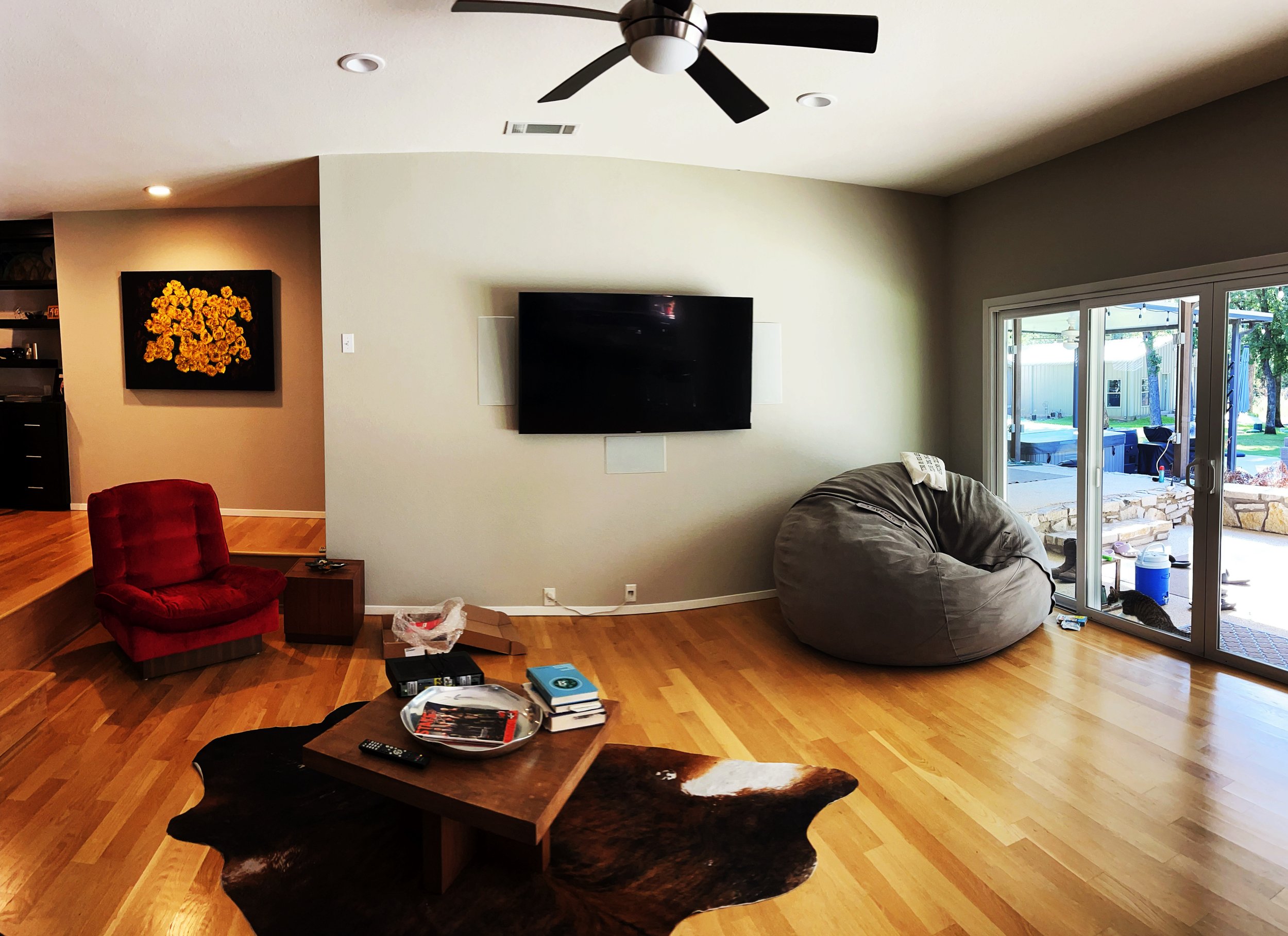 75' TV in modern decor living room