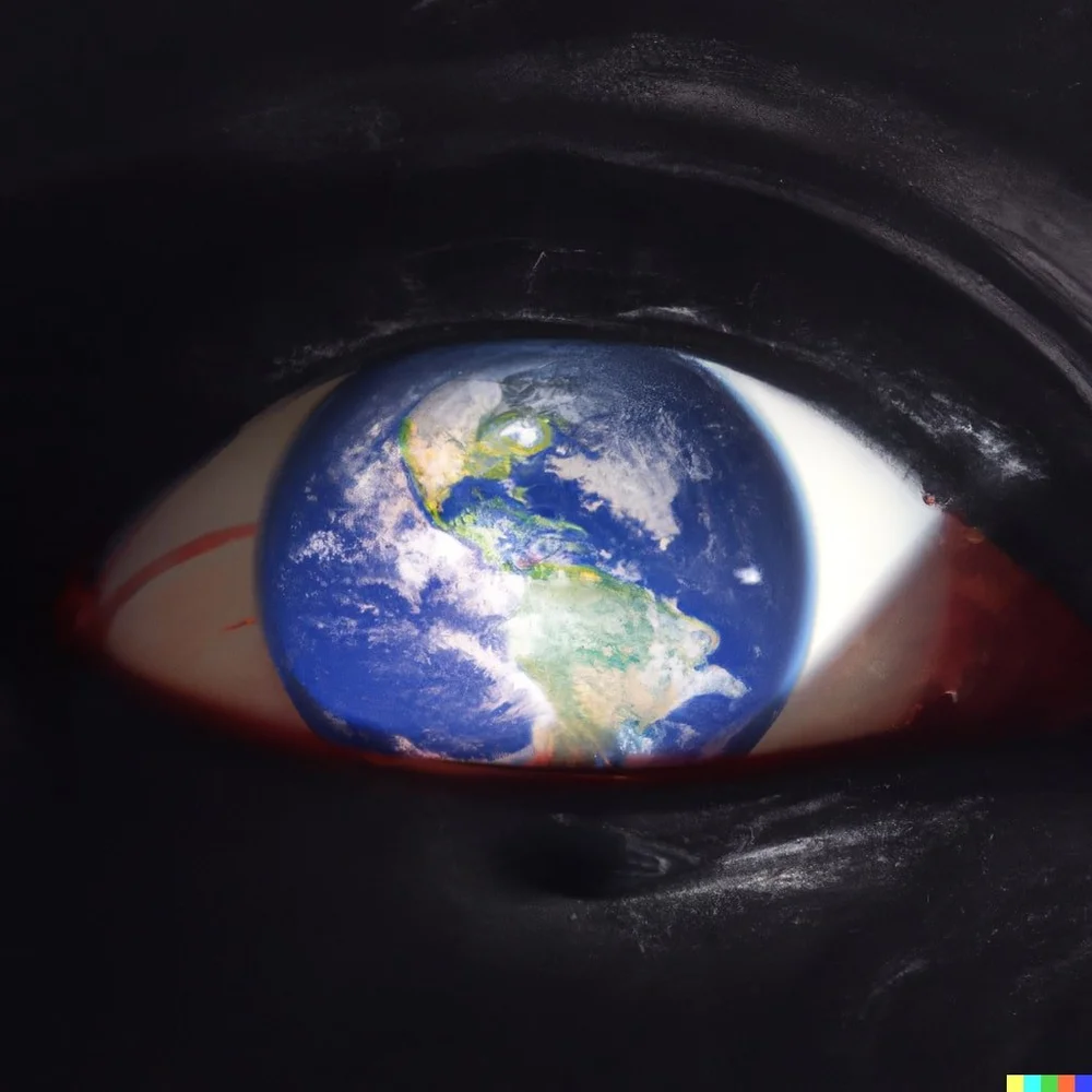 An evil alien eye observing planet Earth.