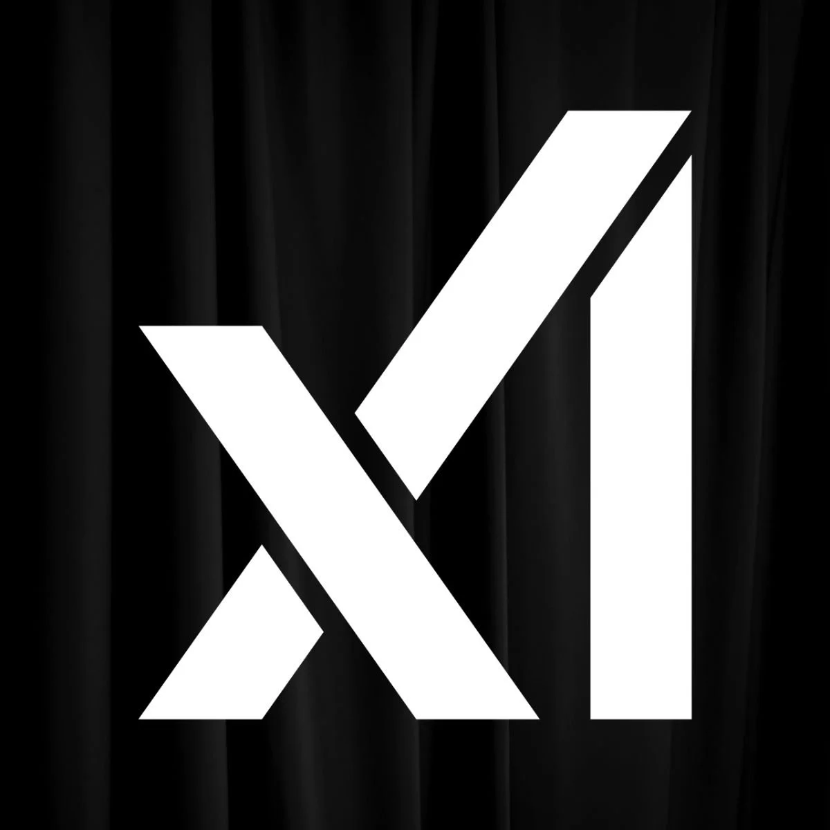 White stylized logo for Elon Musk’s xAI on a black background.