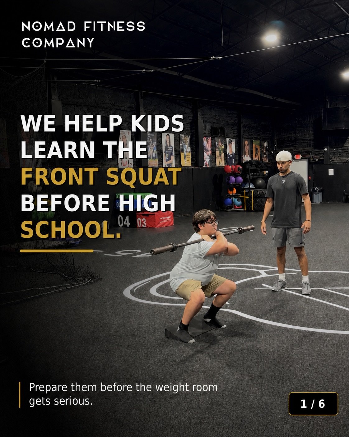 We&rsquo;re not trying to replace the high school weight room.

We&rsquo;re trying to help kids show up more prepared before they get there.

At Nomad, we teach the fundamentals early:

Front rack position.
Bracing.
Balance.
Depth.
Control.
Confidenc
