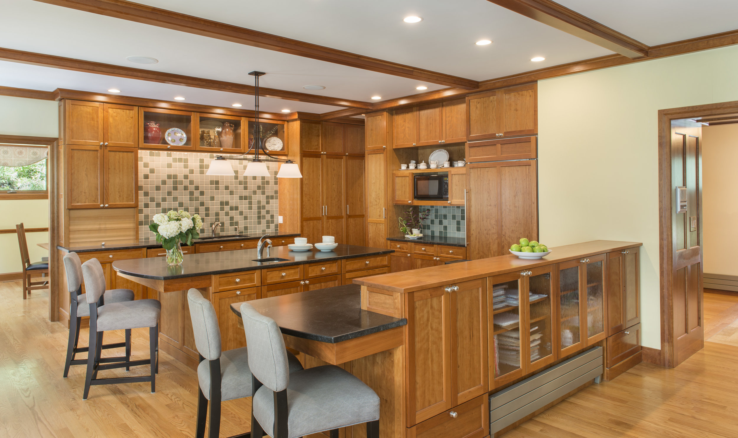 Custom kitchen with wood beams