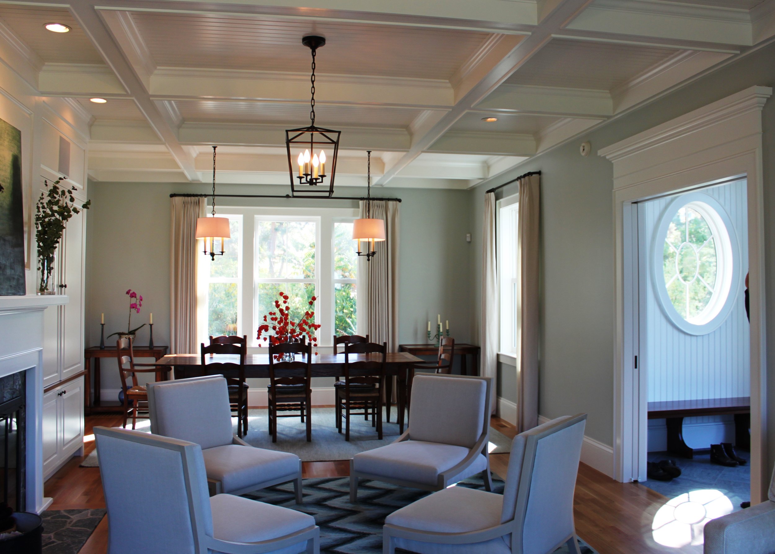 Dining room with beamed ceiling