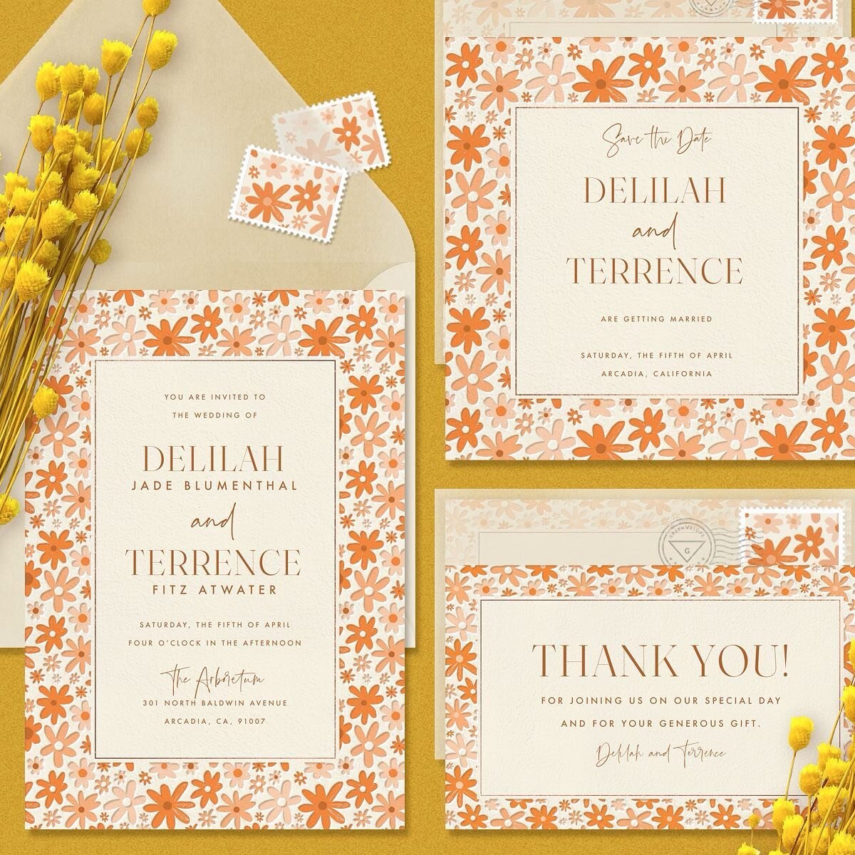 I gave an old pattern new life on this &lsquo;Retro Ditsy Floral&rsquo; invite for @greenvelope. 🌼
.
#gvwedding2023