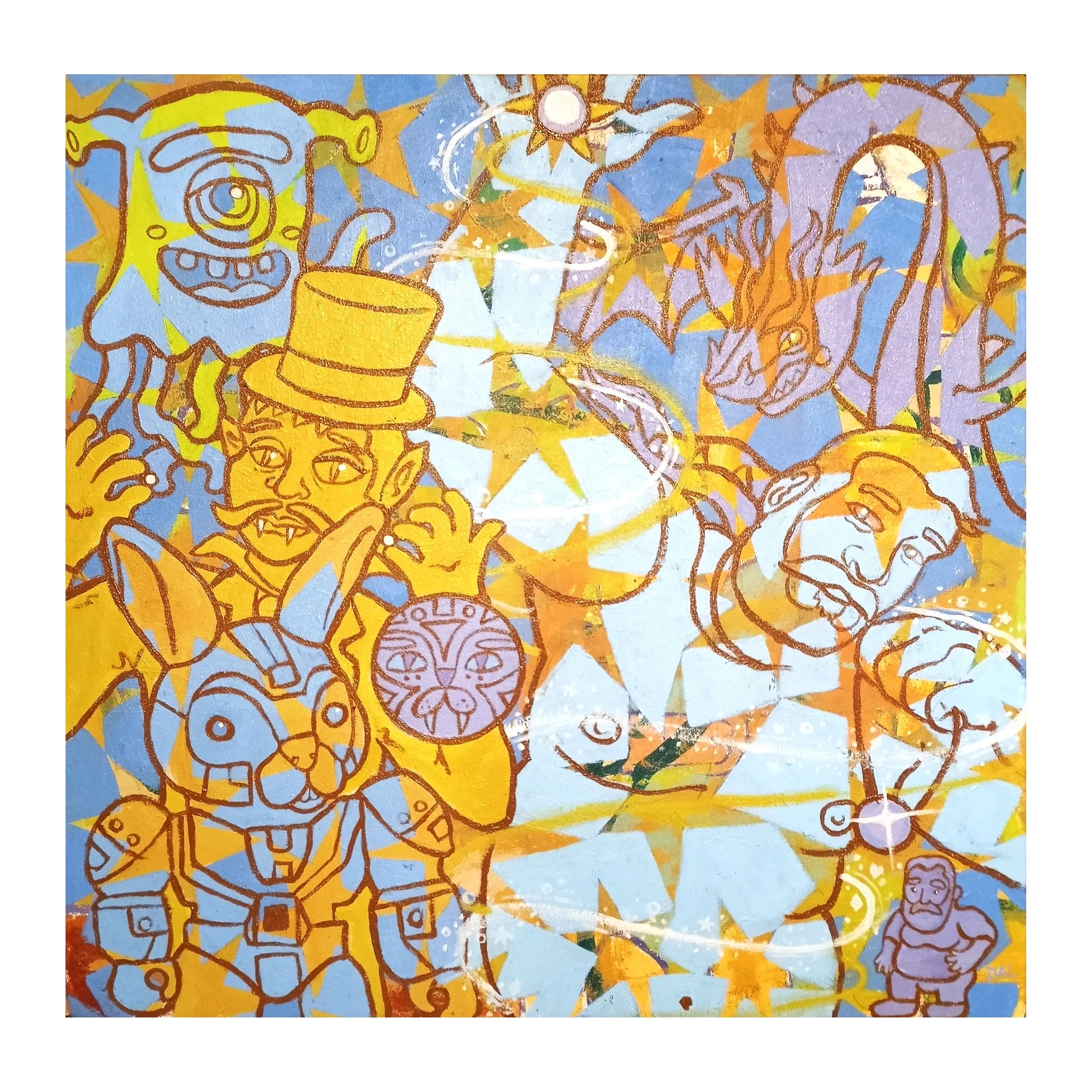 "How Many Dragons Does It Take To Change a Light Bulb?" 20"x20" acrylic on canvas, 2025