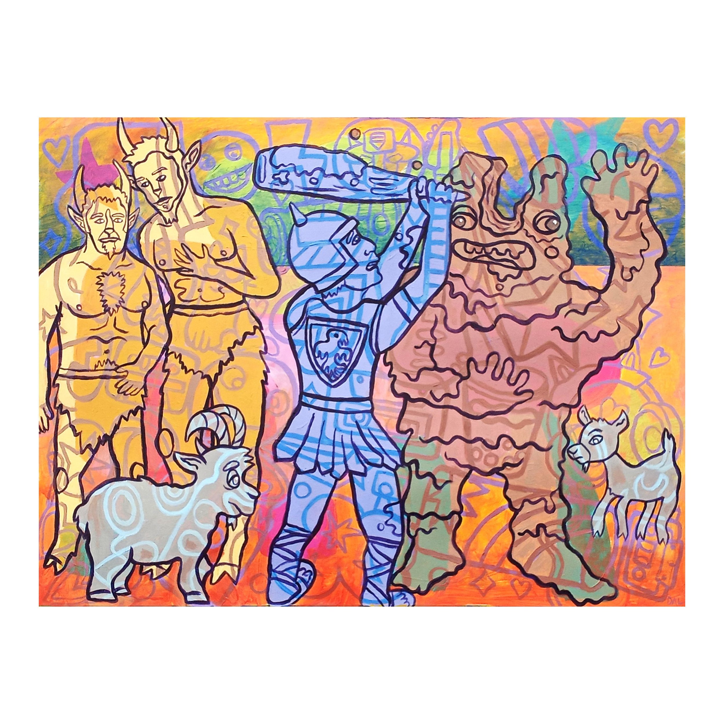 "Urgent Remorse or Instant Regret" acrylic on paper, 18x 24, 2025