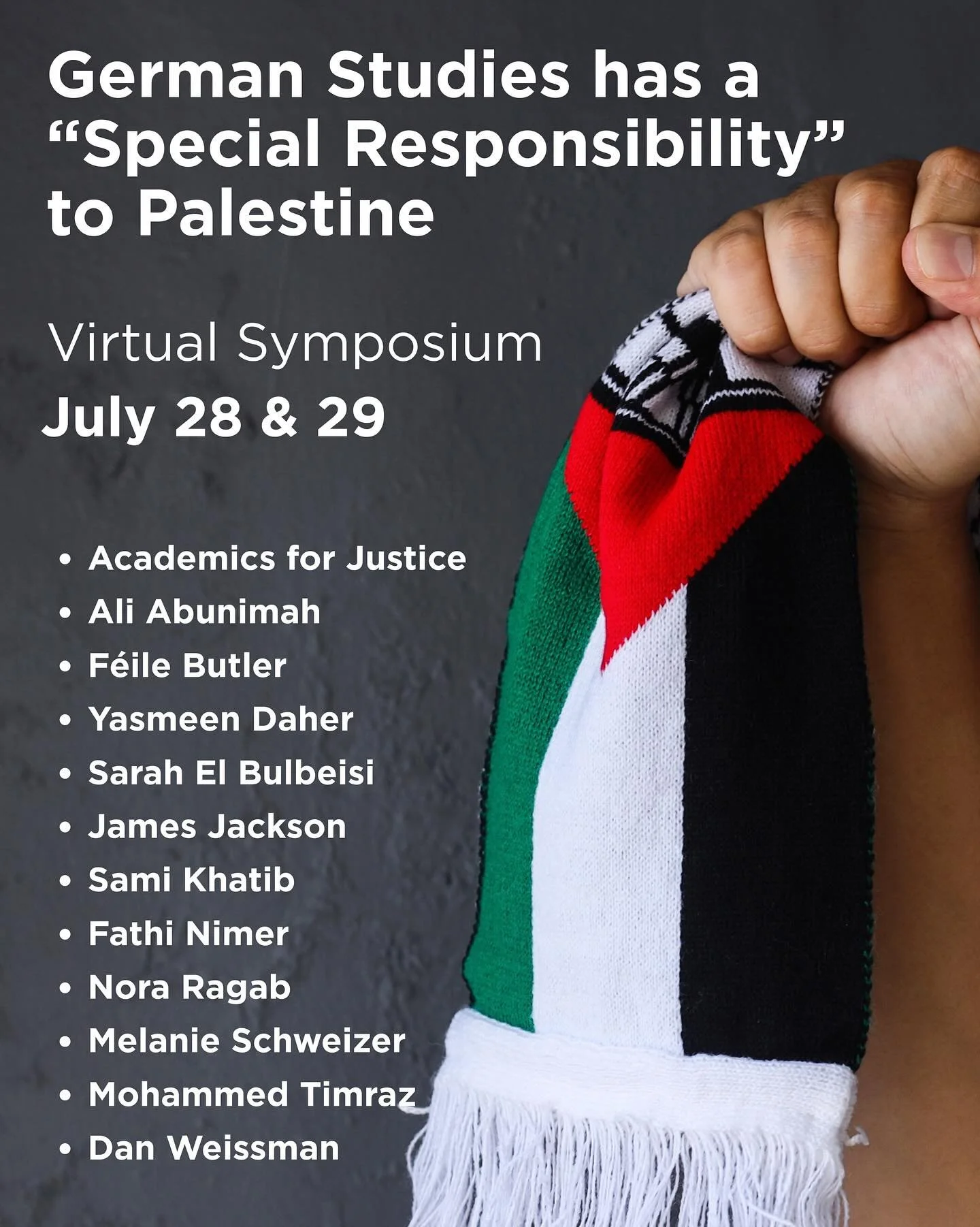 German Studies Has a &ldquo;Special Responsibility&rdquo; to Palestine: A Symposium

Join us for a two-day virtual event on the unique and urgent relationship between German Studies, German-speaking Europe, and Palestine.  This is the first event in 