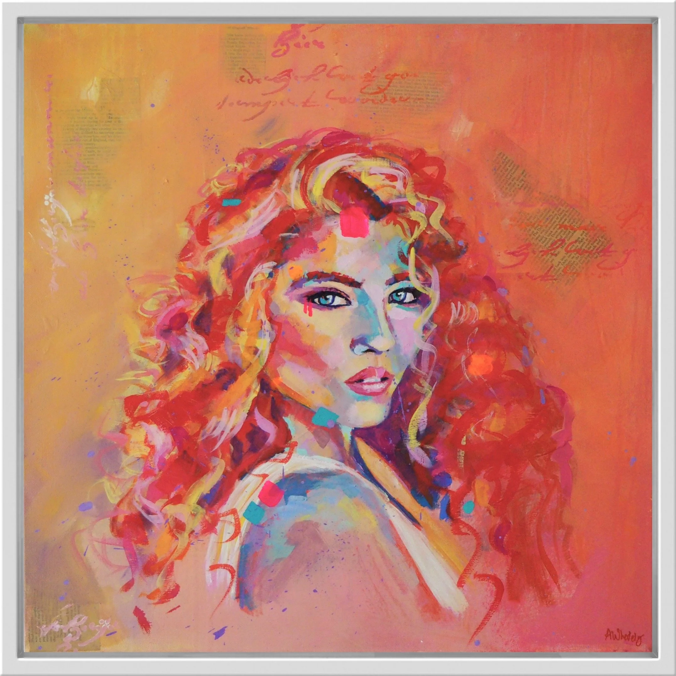 Corrine study in colour painting in white frame