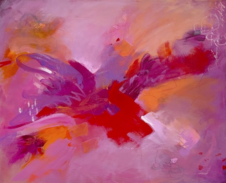 Pink and red abstract expressionist painting by Anne Whately