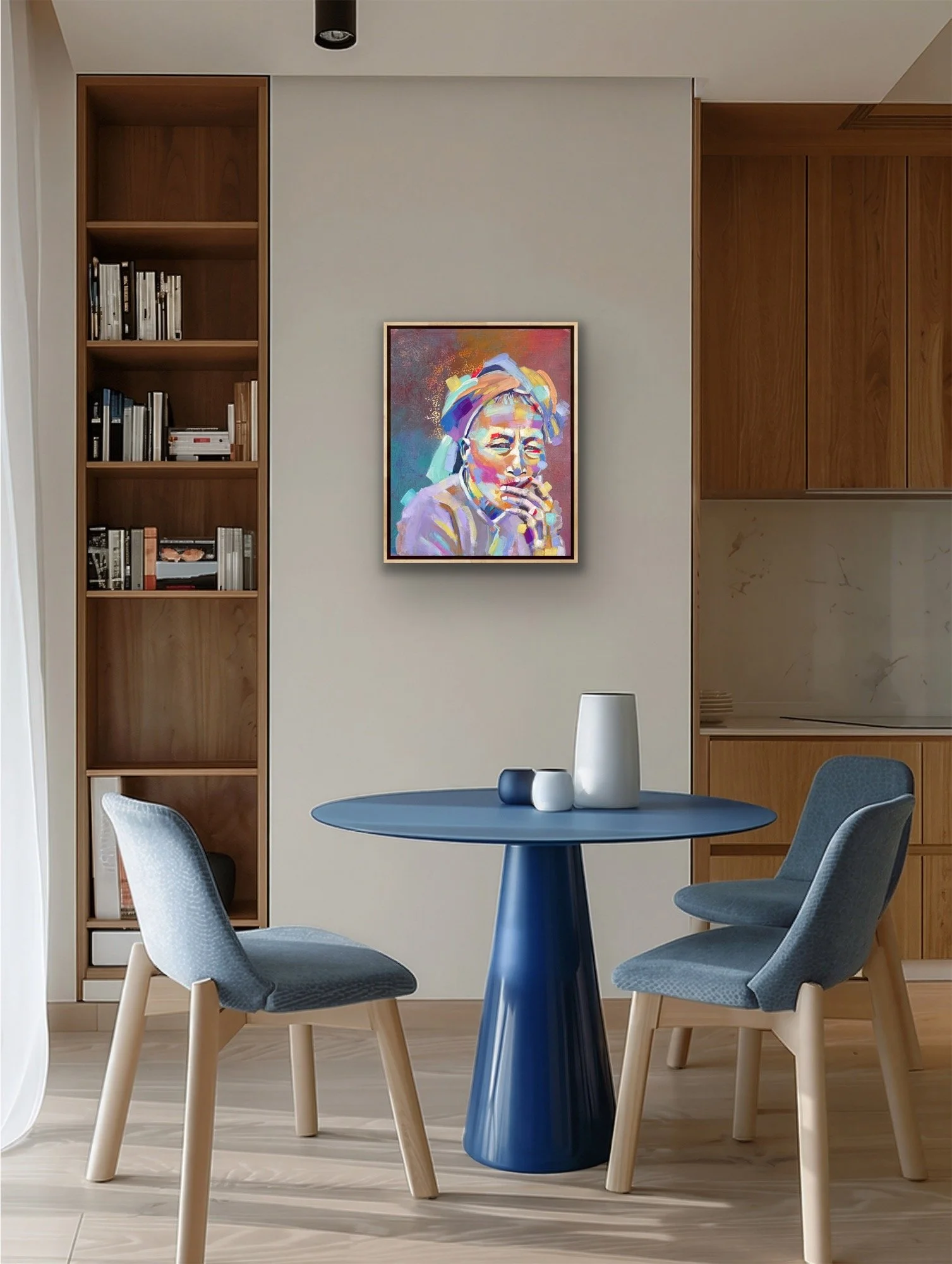 old woman colourful portrait in dining room.JPG