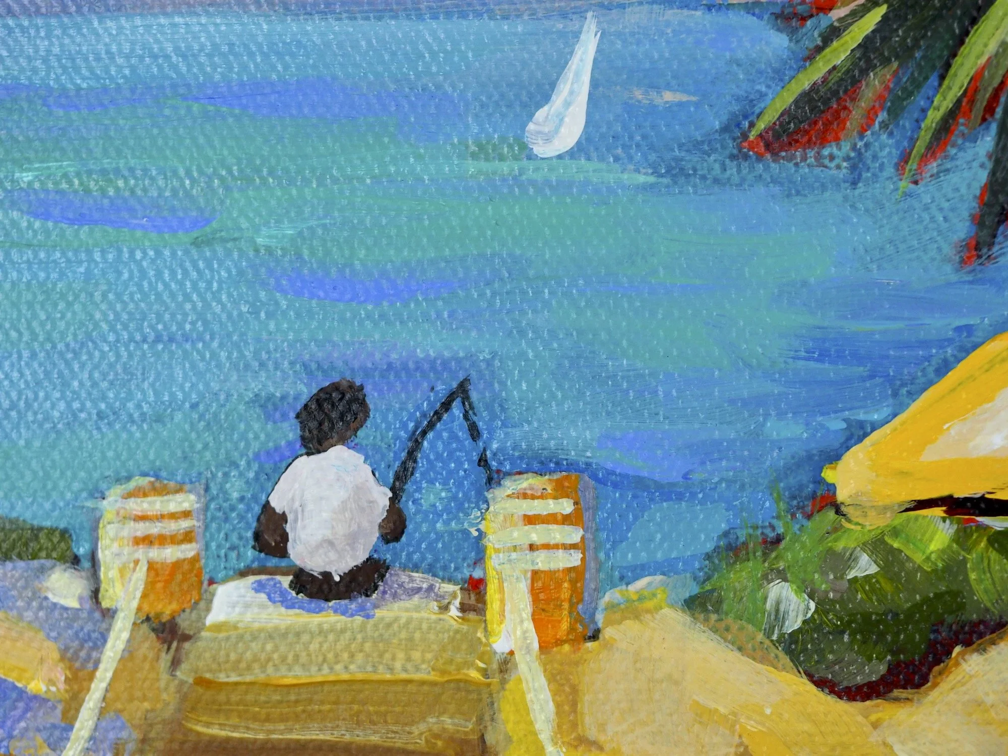 Detail of Sandy Track showing a boy fishing off a beach jettyg