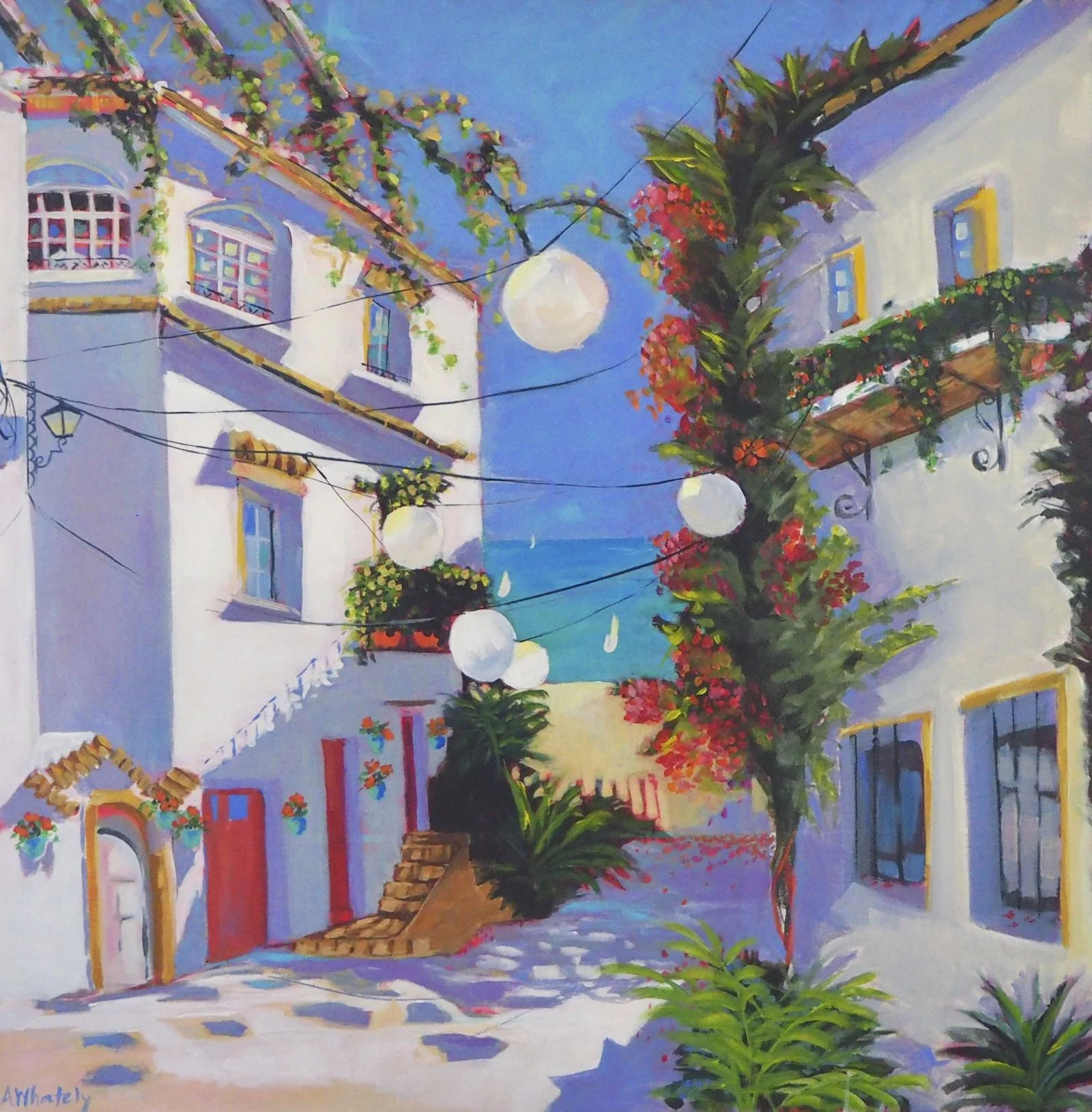 las-luces-original-acrylic-painting-spanish-village-anne-whately