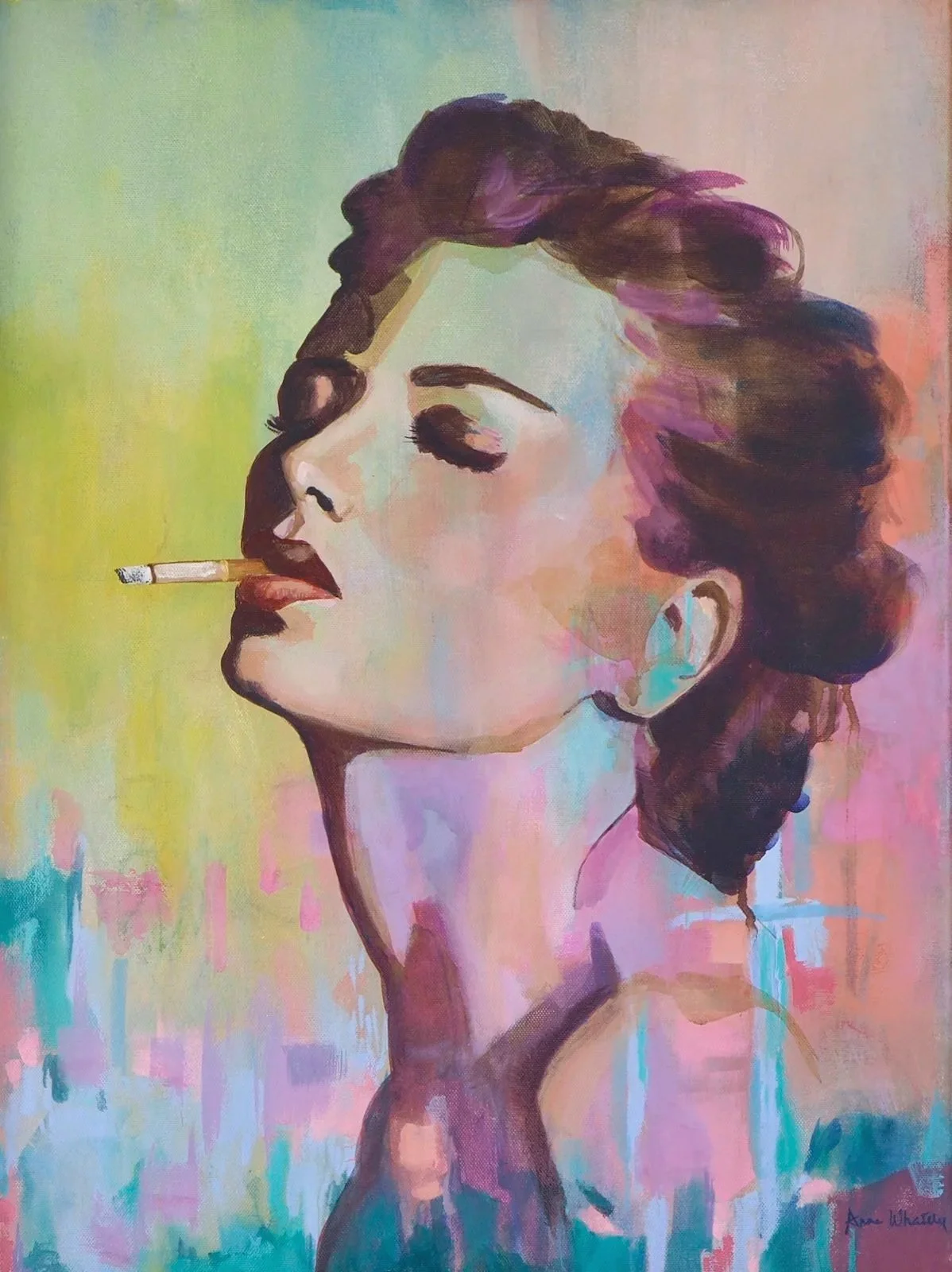 Exhale contemporary female portrait acrylic painting on canvas profile view