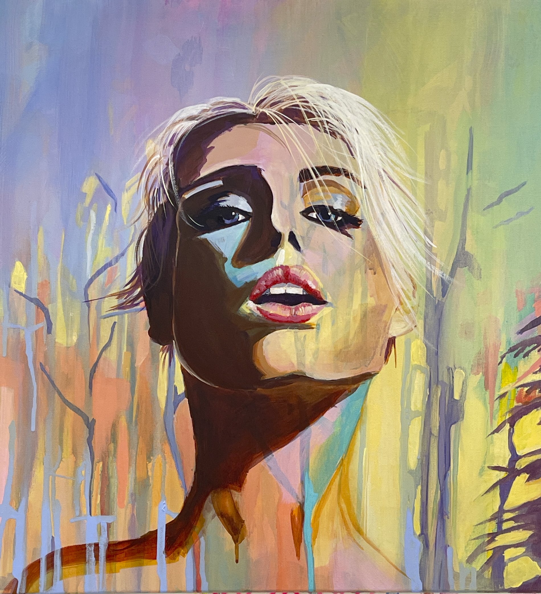 blonde portrait painting expressive contemporary female portrait Anne Whately colourful abstract realism