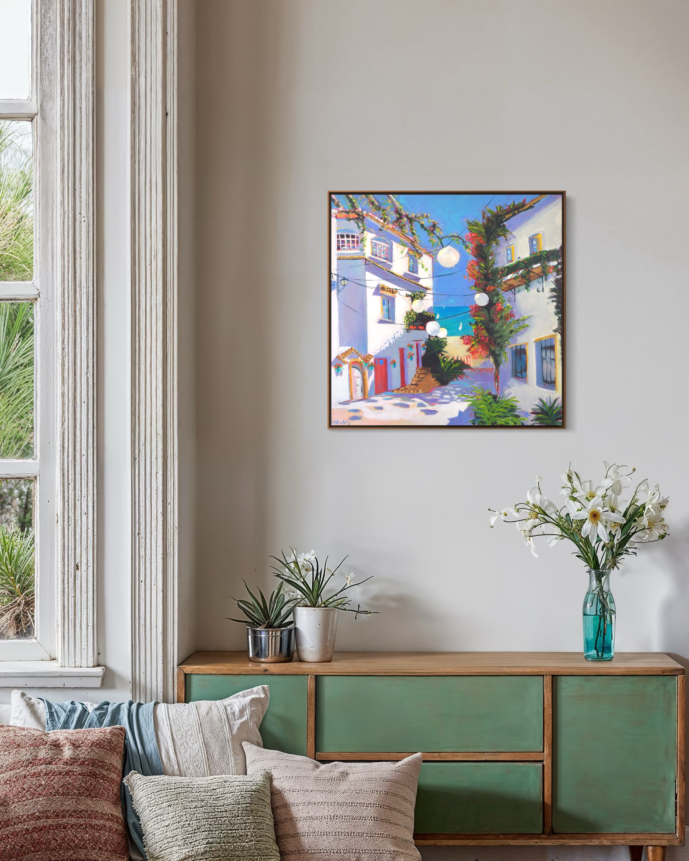 las-luces-painting-green-sideboard-room-mockup-anne-whately