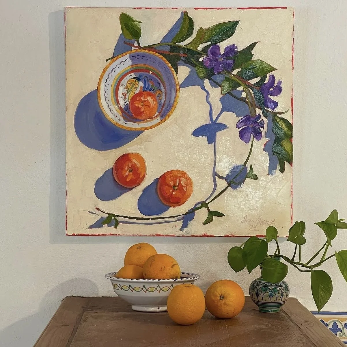 Fran Hosker original still life painting with oranges in situ