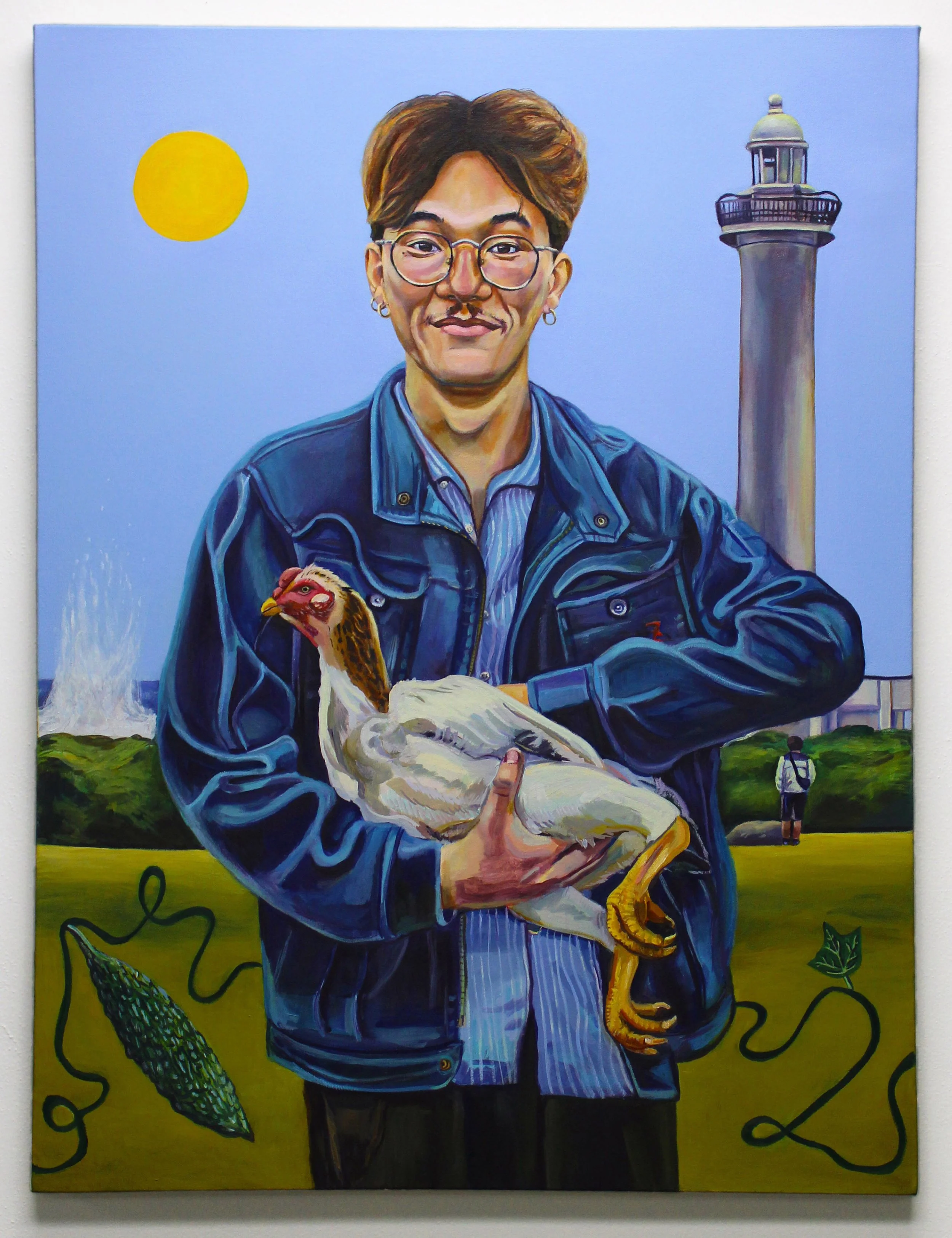 “Zach and Sachiko off the Coast of Okinawa”, 36 x 48 inches, oil on canvas, 2025. 