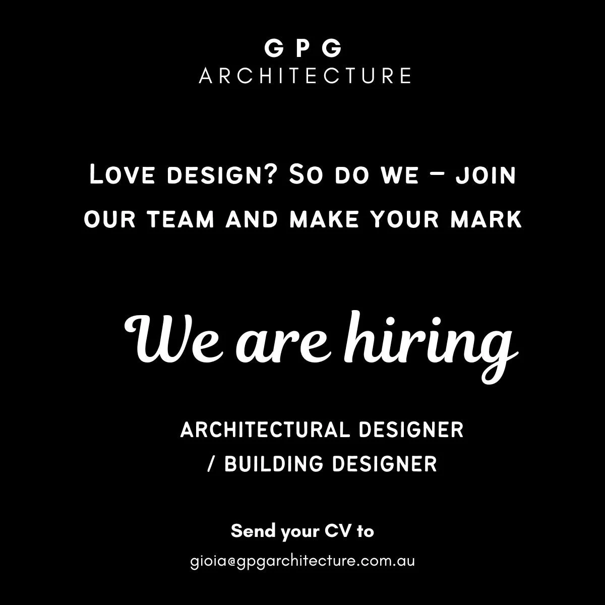 Considering your next career move? Wanting more challenging projects? Seeking a collaborative team environment?

We are recruiting experienced architectural/building designers for our team.

Contact Gioia to discuss further on 0413 99 44 08 / gioia@g