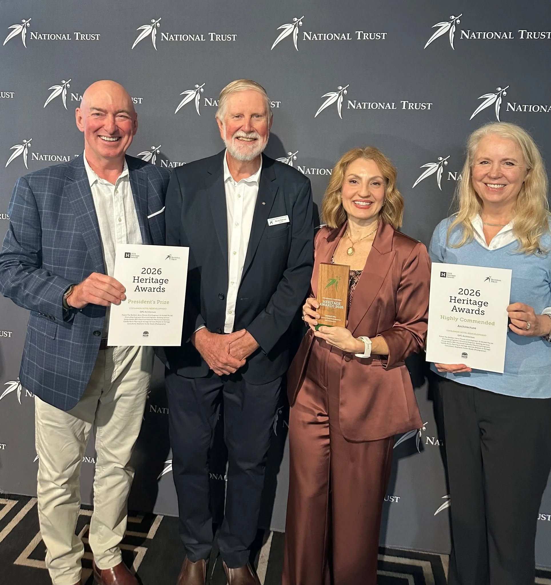 A huge honour for the @coolamonhotel project 🏆✨
GPG Architecture was awarded both the President&rsquo;s Prize and Highly Commended in the Architecture category at the 2026 @nationaltrustnsw Heritage Awards at @doltonehouse 
This project has been a t