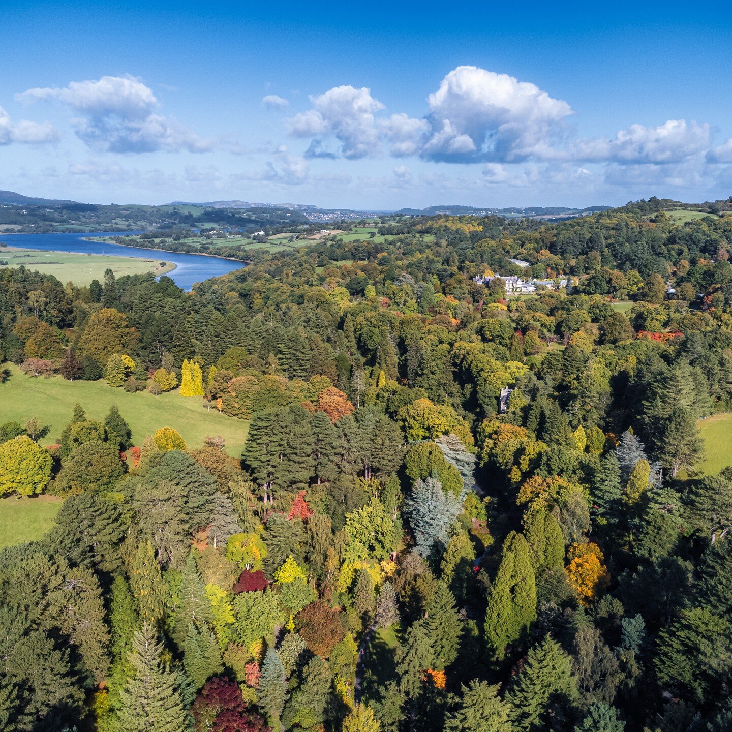 The magnificent National Trust Bodnant Gardens from the air, with the river Conwy snaking itself away towards the mouth of the Conwy estuary in the distance
-
-
-
-
-
#bodnantgardens 
#bodnantgarden 
#nationaltrust 
#nationaltrustmember 
#djimini2 
#