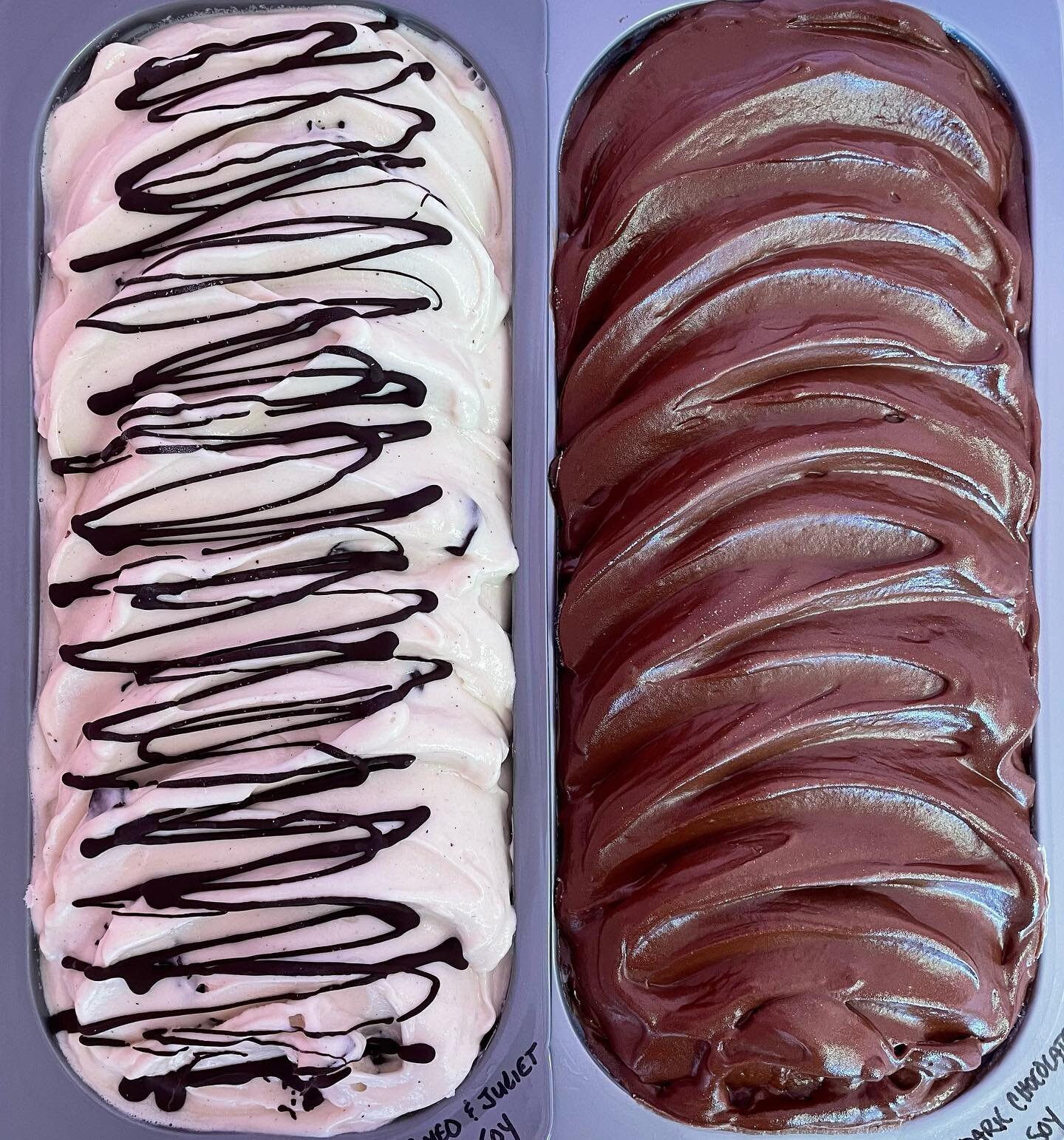We are open today from 12-6!

The gelato case if full of lots of tasty flavours including these two fan favourites - 

Dark Chocolate &amp; 
Romeo and Juliet (Vanilla with Dark Chocolate Chunks)
