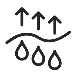 Waterproof or water-resistant fabric with water droplets and upward arrows indicating water resistance.