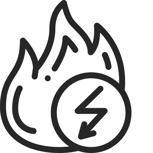 Icon of a flame and a lightning bolt inside a circle, representing energy or power.
