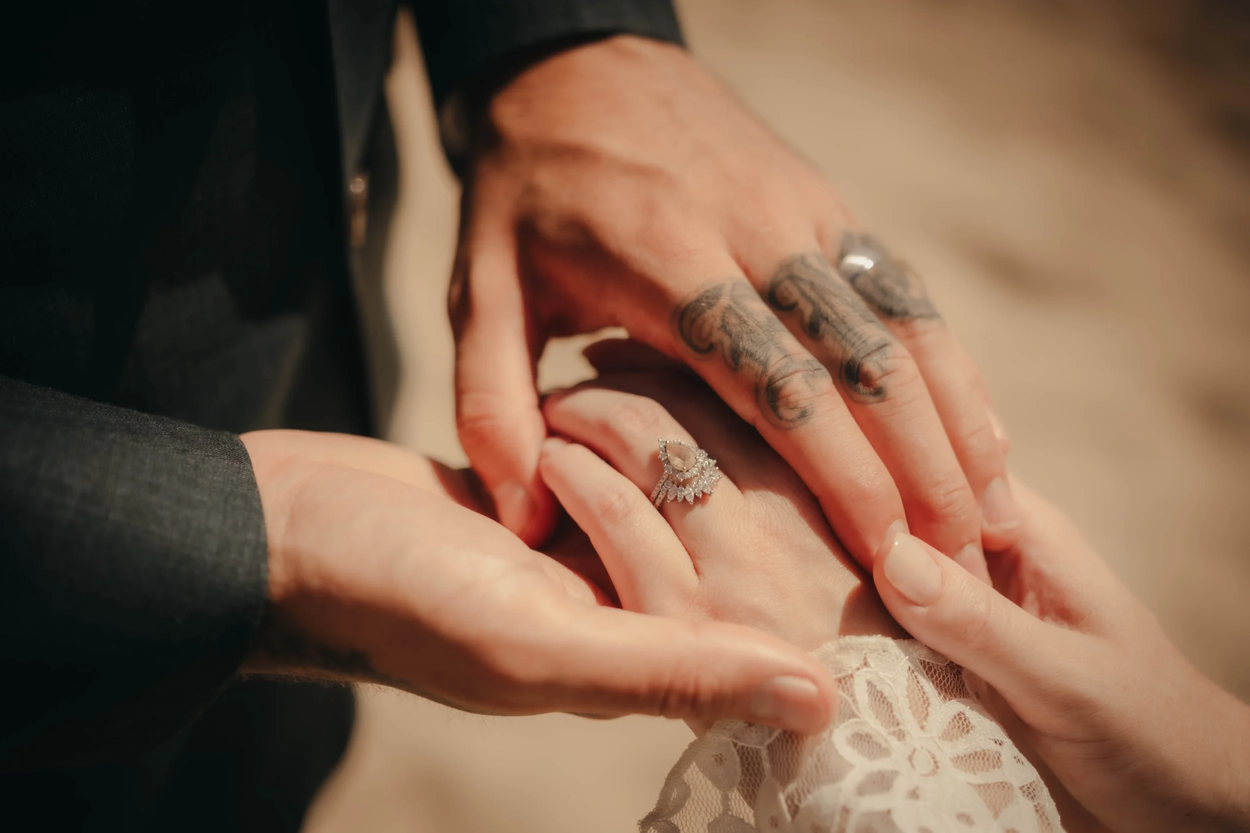 BEAUTIFUL WEdding rings, BOHO elopement, at Pengersick Castle