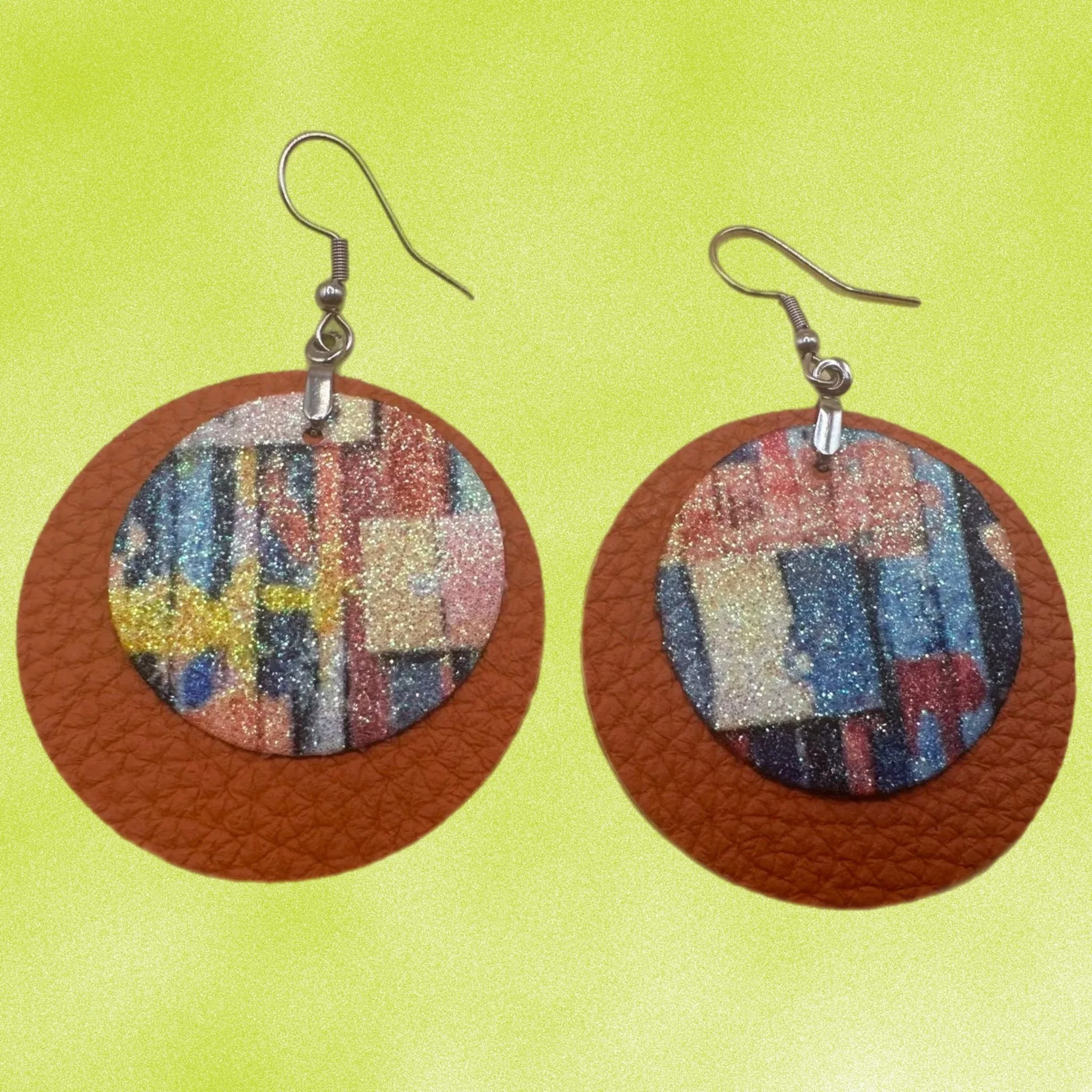 Ocean Sunrise Circle Glitter Earrings