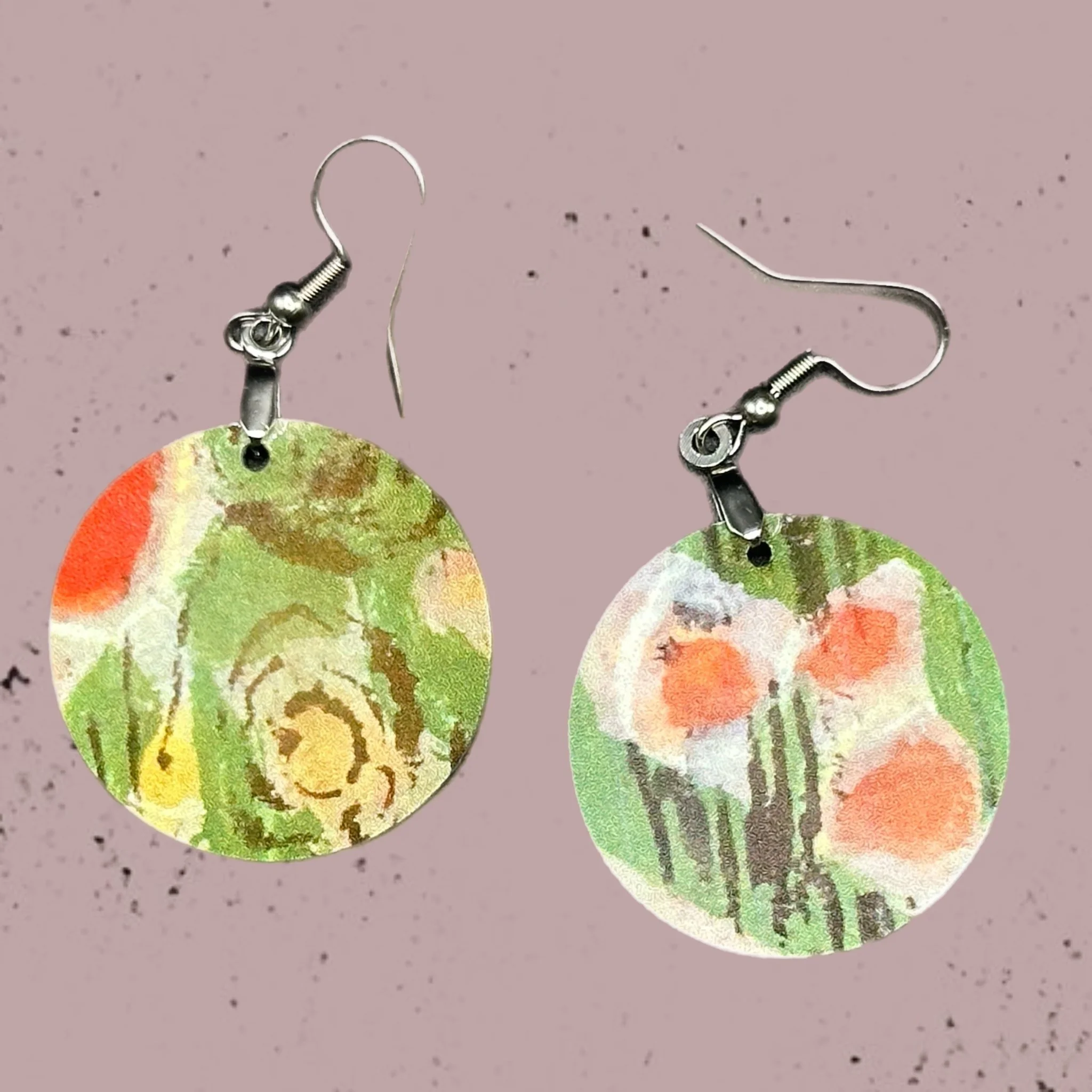 Blooms Circle Wood Earrings