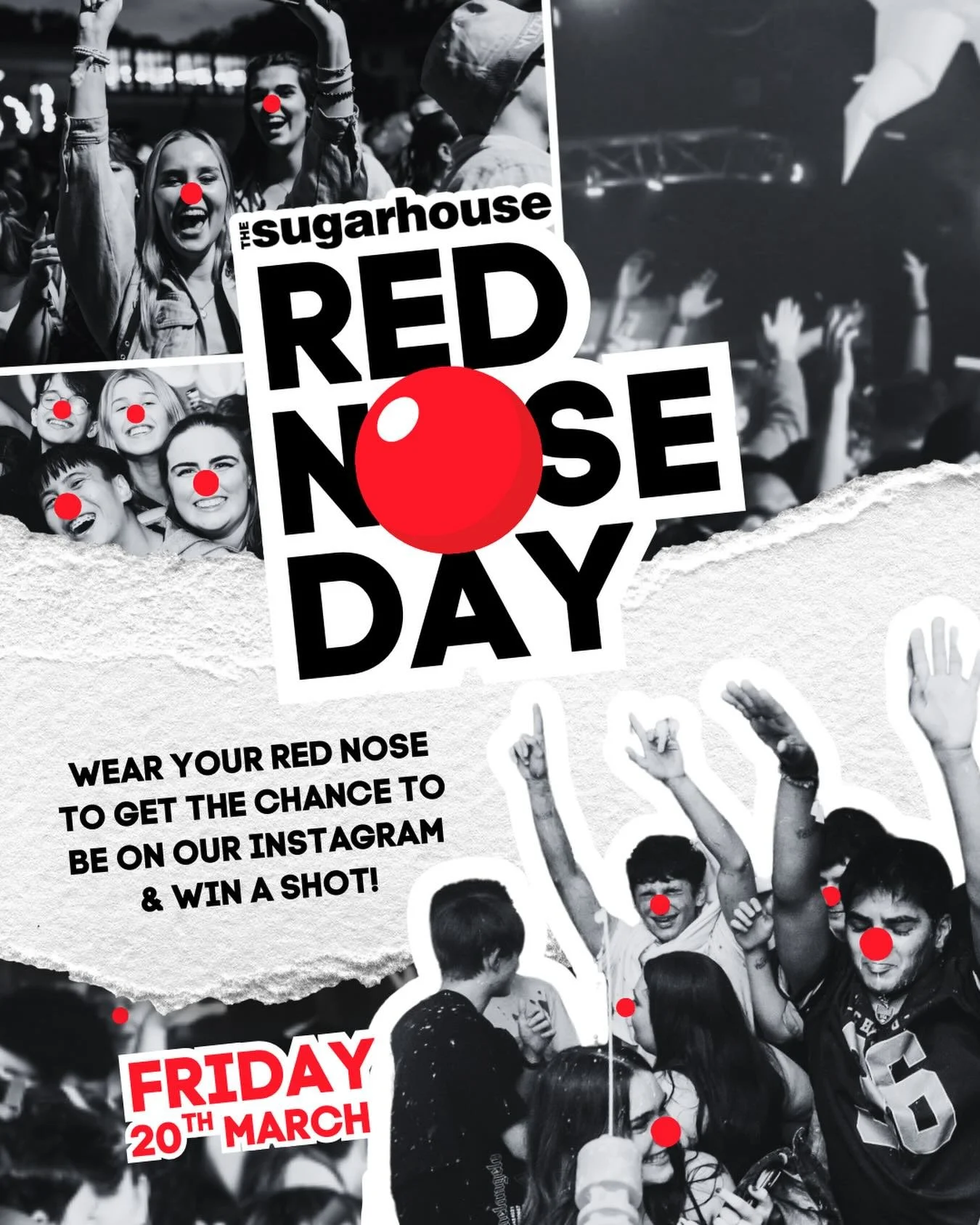 Wear a Nose. Win a Shot. Do Some Good.

We&rsquo;re turning Sugarhouse red for Red Nose Day &mdash; raising money, spreading laughs, and rewarding those who get involved.

Wear a red nose on the night and you&rsquo;ll be in with the chance to feature