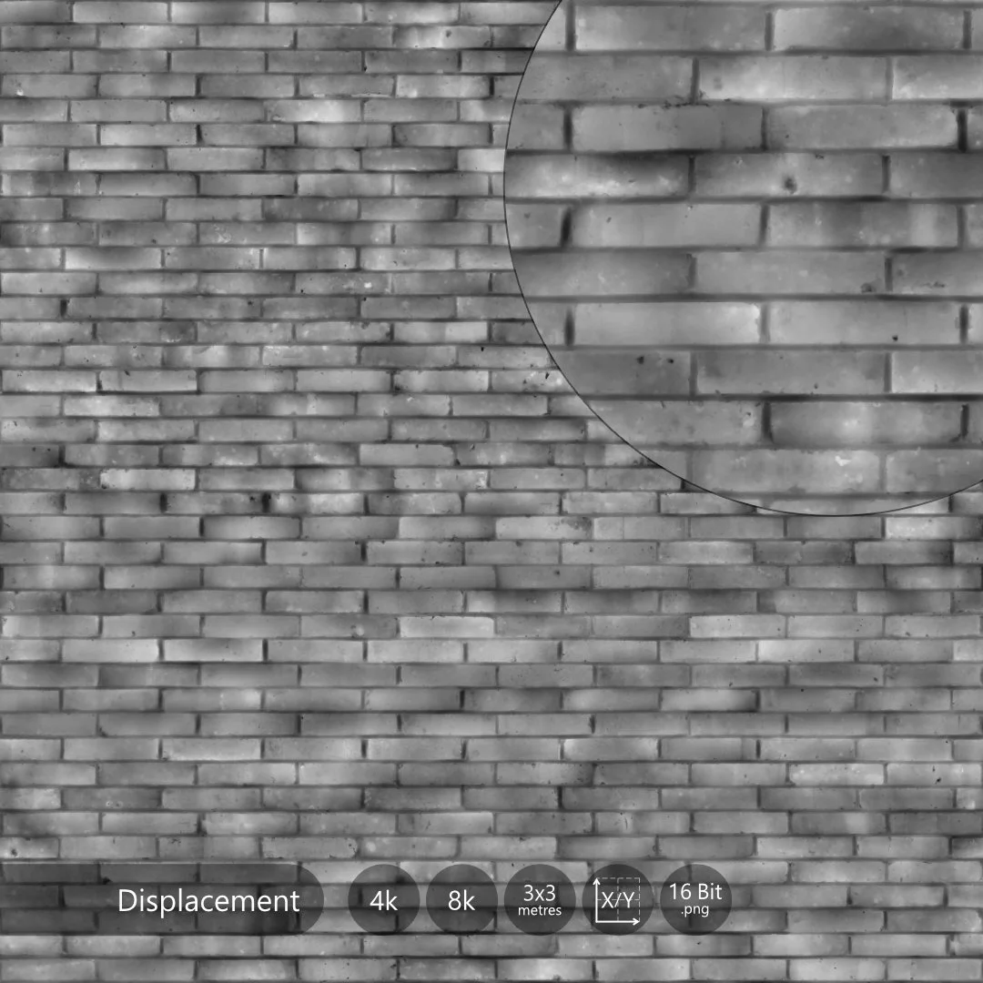 High quality brick wall texture map, Displacement 4k and 8k