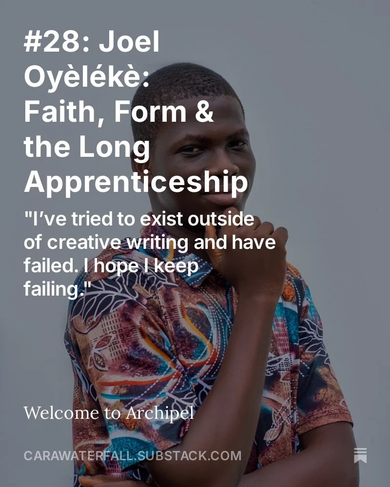 ✨ &ldquo;Every great work is a collaboration between grace and grit.&rdquo; &mdash; Joel Oy&egrave;l&eacute;k&egrave;

This month on #Archipel: meet the Nigerian poet whose writing lives where devotion becomes craft.

Between Port Harcourt and Ifẹ, J