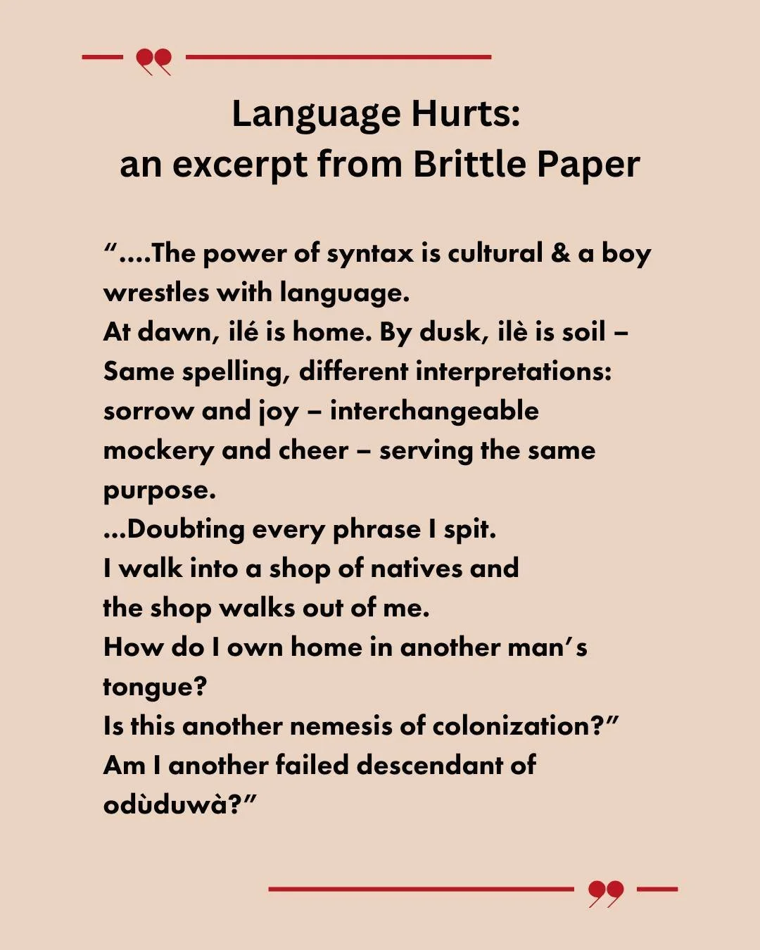 &quot;How do you build home inside a shifting tongue?&quot;

Nigerian poet and essayist Joel Oy&egrave;l&eacute;k&egrave; , 📖 author of God Is a Poet (Faithful Global Publications, 2024), writes toward that answer, blending philosophy, community and