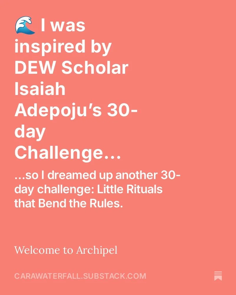 ✨ NEW 🌊 #Archipel post: Little Rituals to Bend the Rules✨

A 30-day ritual for poets who want presence, curiosity, lineage &mdash; not discipline or word counts. 🌿

Start whenever you like. One tiny gesture a day: a scrap, a footnote, a colour, a q