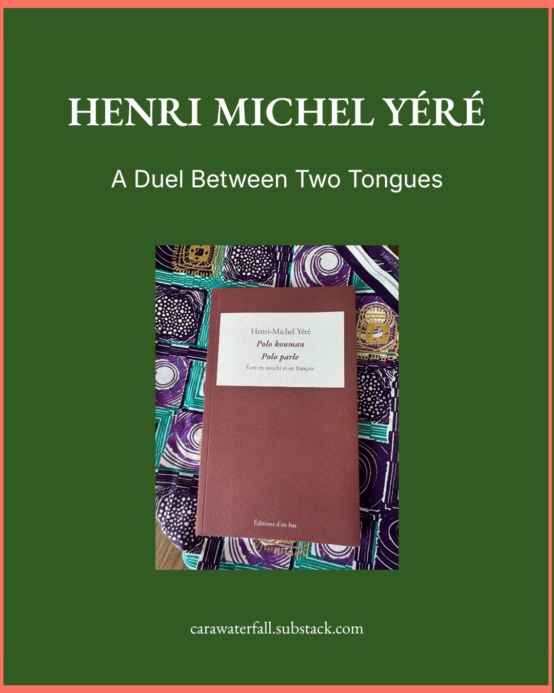 📚🌍 Henri-Michel Y&eacute;r&eacute;: The Bilingual Hinge

He writes each poem twice &mdash; French and Nouchi.

Not translation. Not repetition.

A duel. A mirror slightly askew &mdash; enough to unsettle the reflection.

His work gives Nouchi weigh