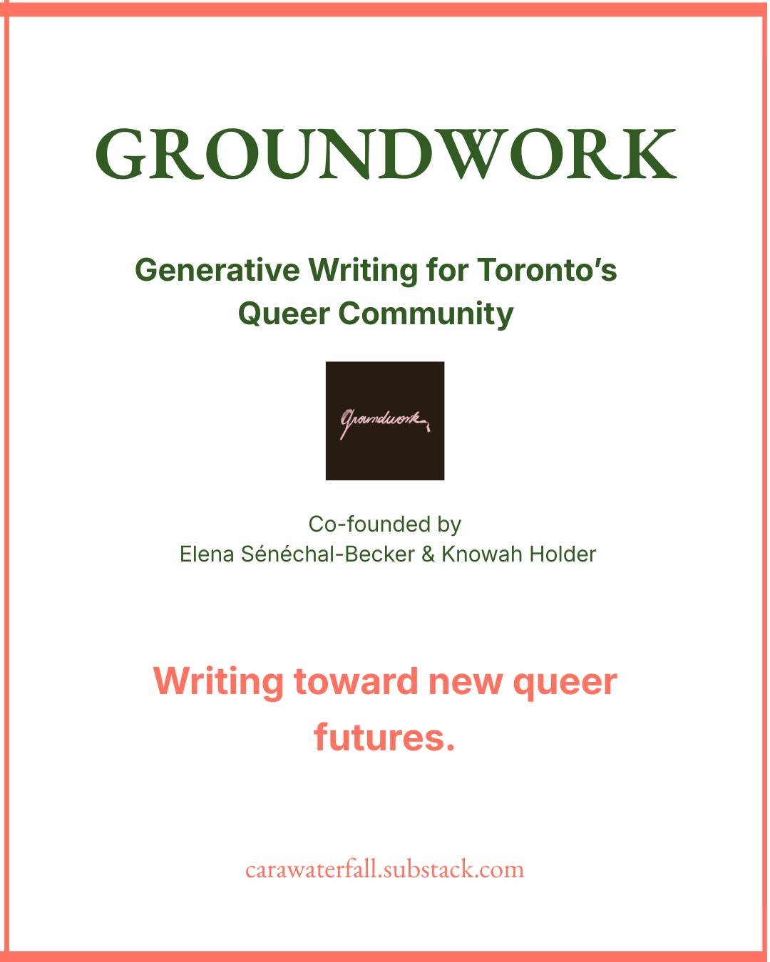 GROUNDWORK 🩵 Writing toward new queer futures.

Today I&rsquo;m spotlighting@groundworkto 📃📎🛝 &mdash; the generative writing workshop co-founded by @@elena.online &amp; Knowah Holder for Toronto&rsquo;s queer community.

🩵 Generative workshops i