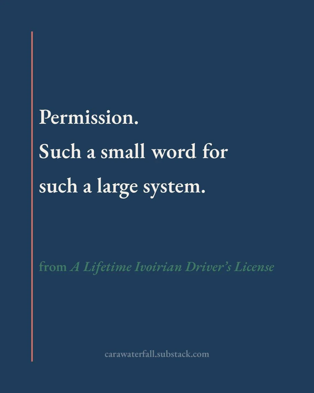 Permission.

Such a small word for such a large system.

🌊 from A Lifetime Ivorian License 

🔗 link in bio

#WritingCommunity #Essay #LiteraryWriting #Currents #Archipel