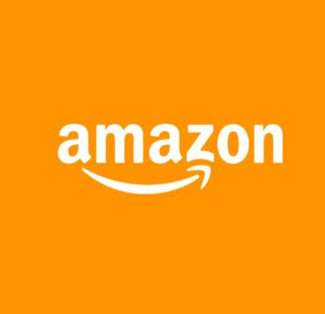 Amazon logo with orange background and white text