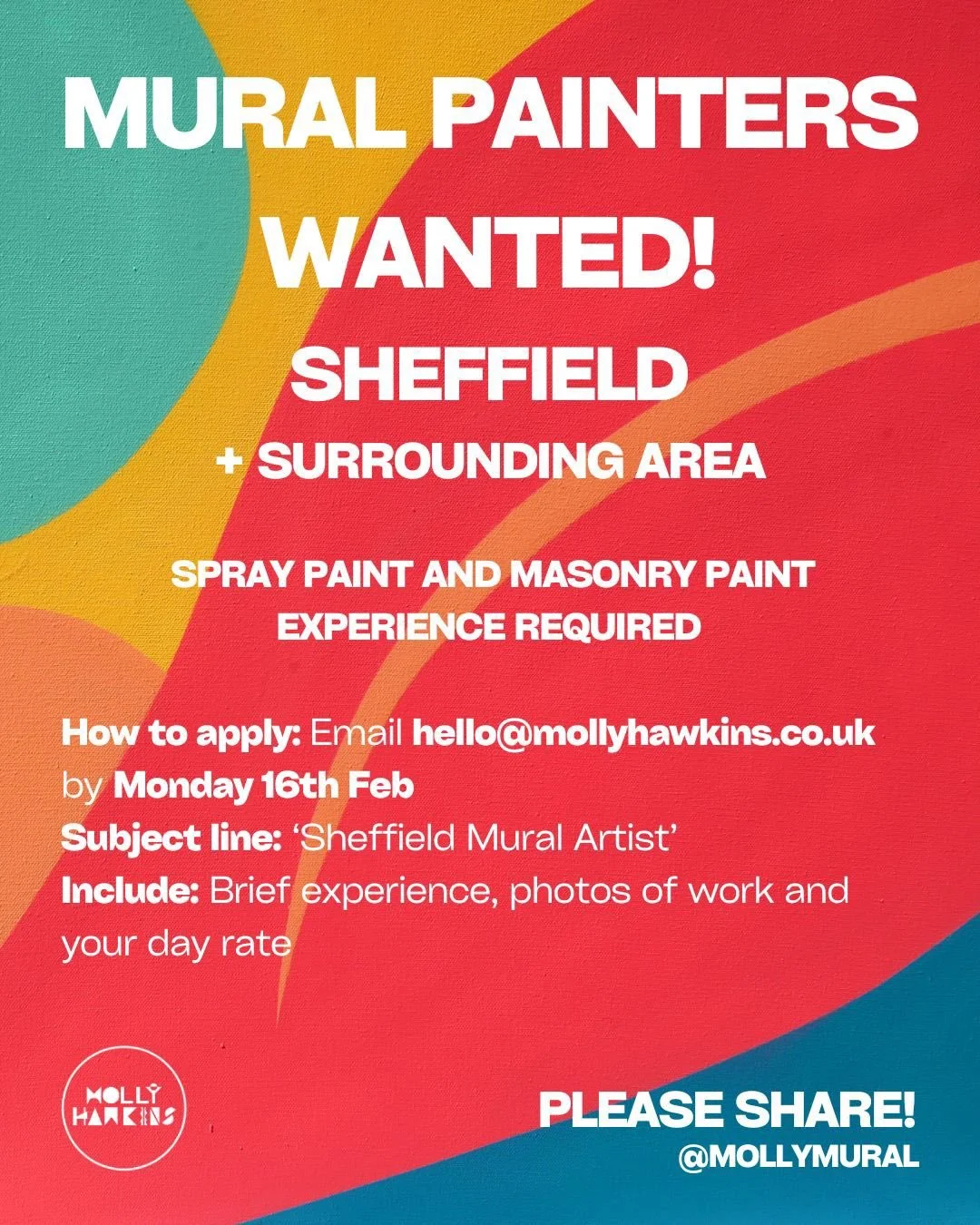 MURAL PAINTERS WANTED 🖌️

Hey you lovely lot - this year&rsquo;s shaping up to be a mega-mural fun-time. I&rsquo;m looking for painters in Sheffield, Canterbury and South London (nearby areas welcome).

Must have experience with spray paint and maso